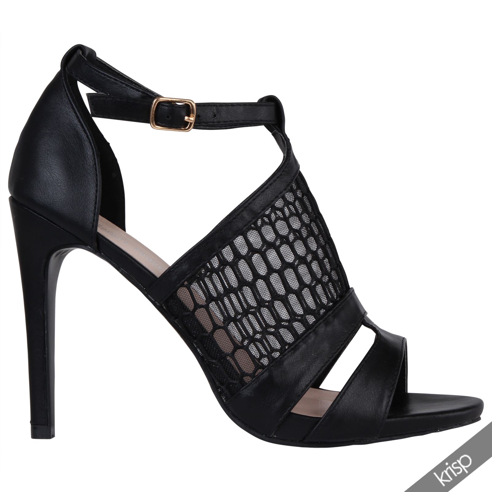 Womens Sexy Cut Out Mesh High Heel Ankle Strap Pin Needle Stiletto