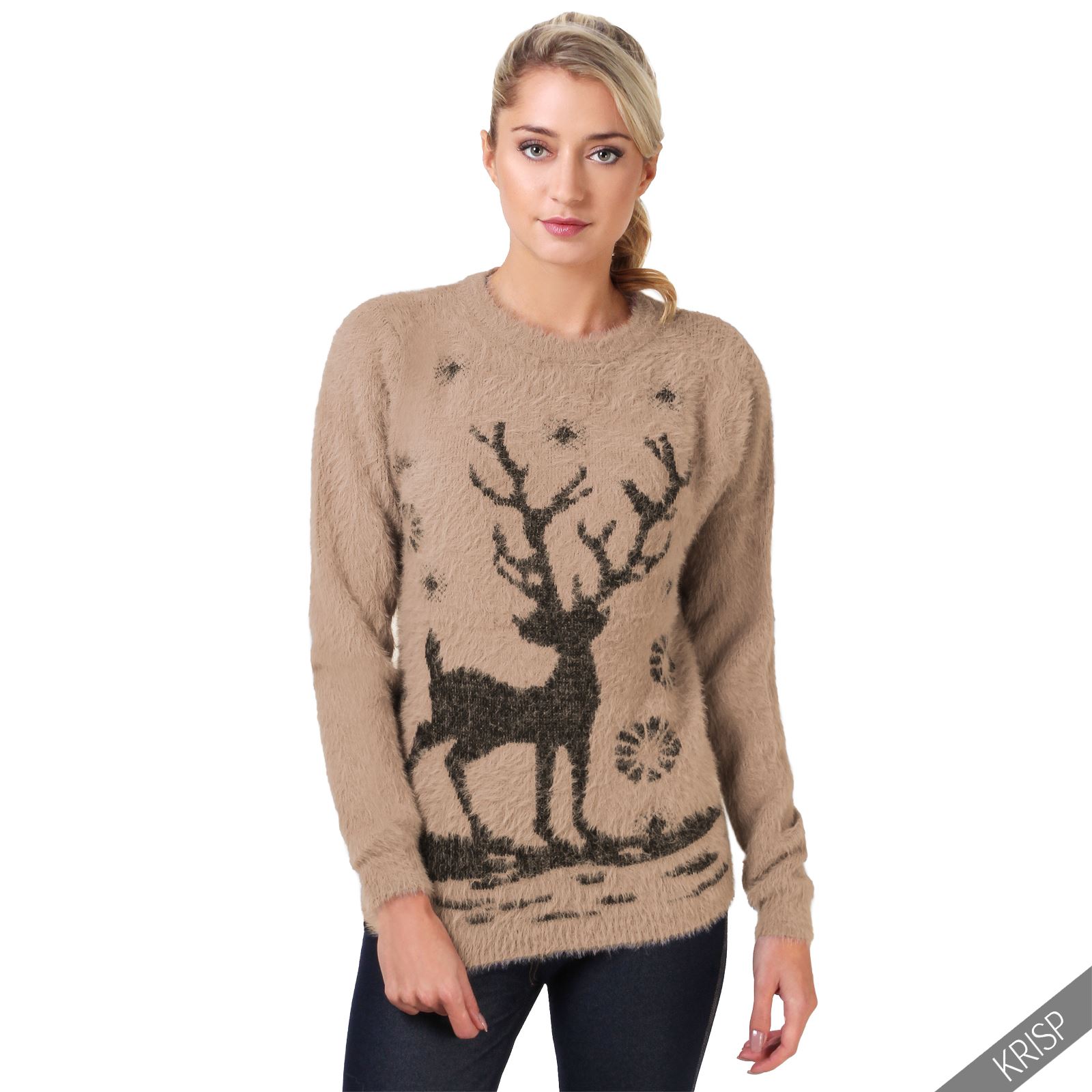 Womens Fluffy Knit Xmas Christmas Jumper Ladies Novelty Retro Pullover