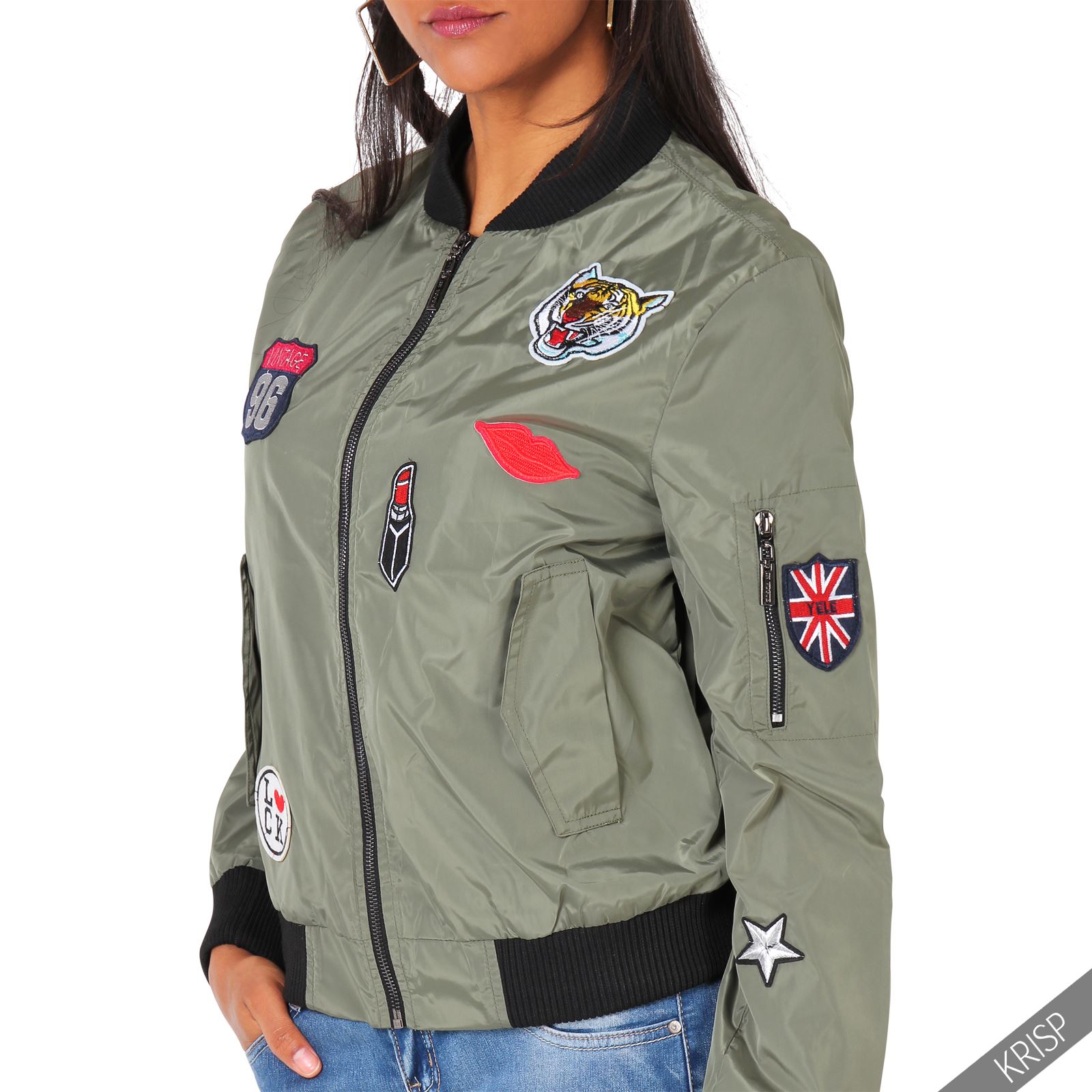 Damen Bomberjacke Mit Polka Dots - Kurze Fliegerjacke Für Sommer & Übergangszeit