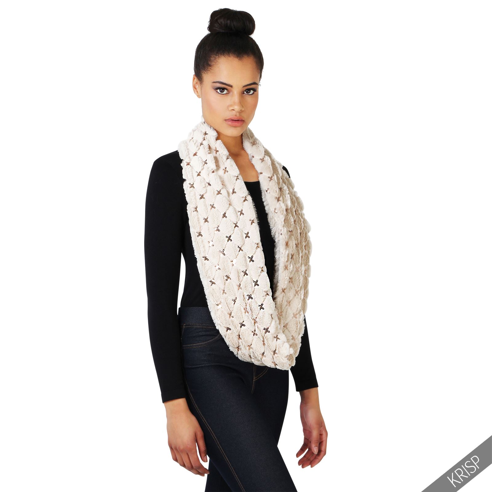 Womens Faux Fur Minx Sequin Soft Winter Scarf Ladies Shawel Wrap Cover