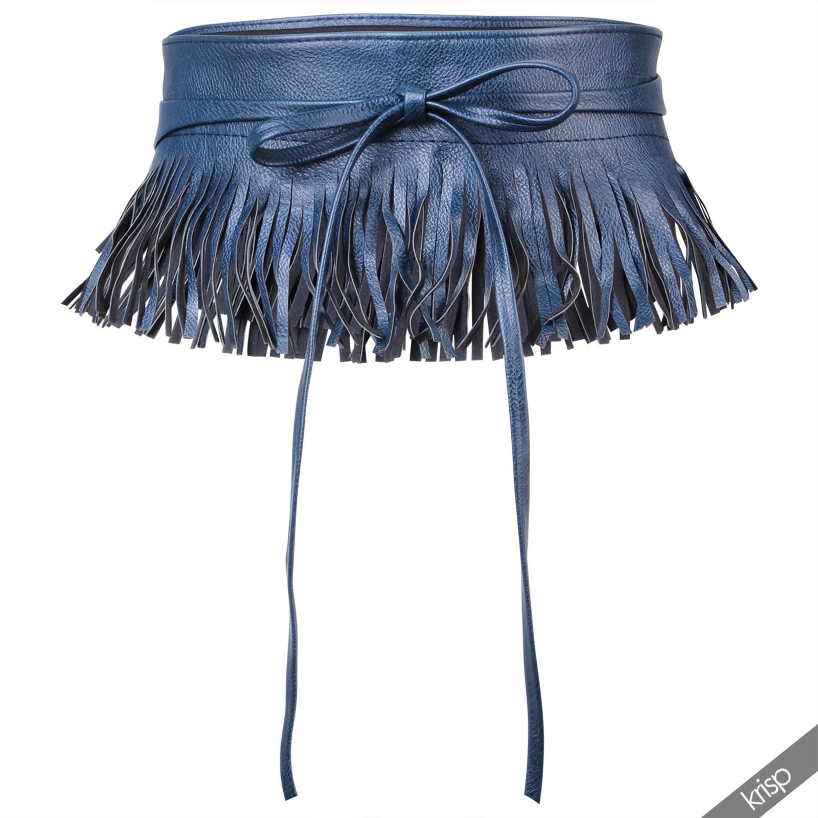Womens Boho Soft PU Leather Fringe Wide Tie Wrap Around Obi Cinch Waist Hip Belt eBay