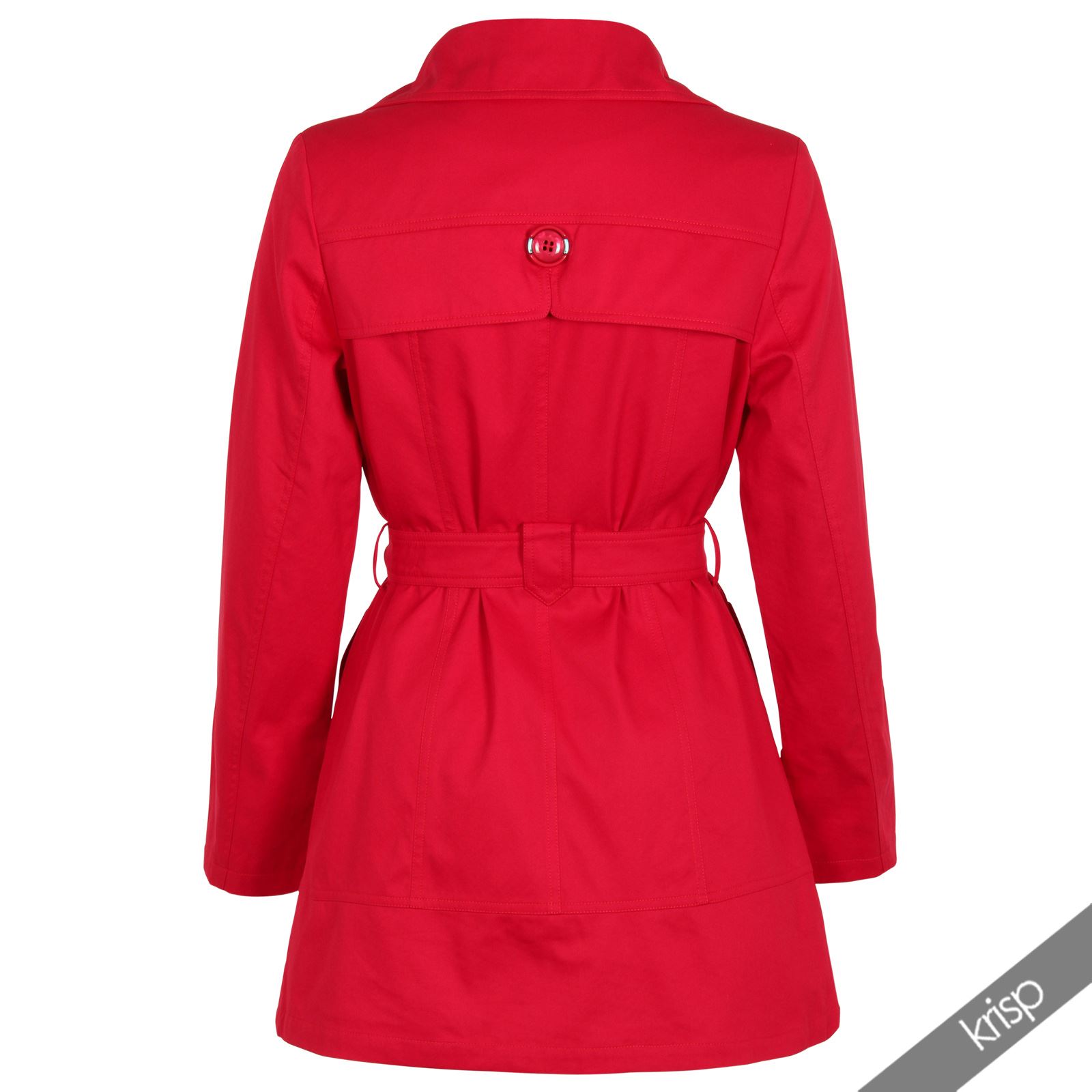 Womens Ladies Double Breasted Belted Tailored Trench Rain Coat Short