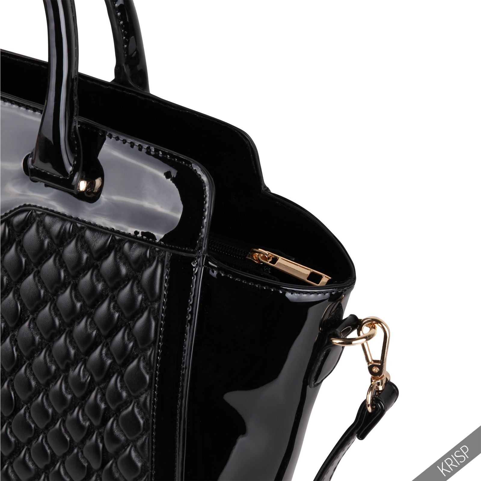 Femmes Sac ?� Main Design Matelass?� Bandouli?�re Cuir Noir Vernis Brillant Cabas | eBay