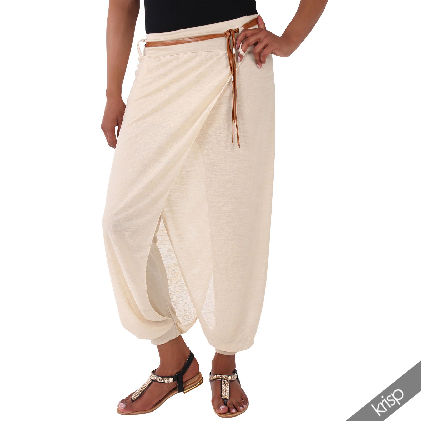 Womens Boho Gypsy Harem Wrap Over Genie Baggy Casual Summer Trousers