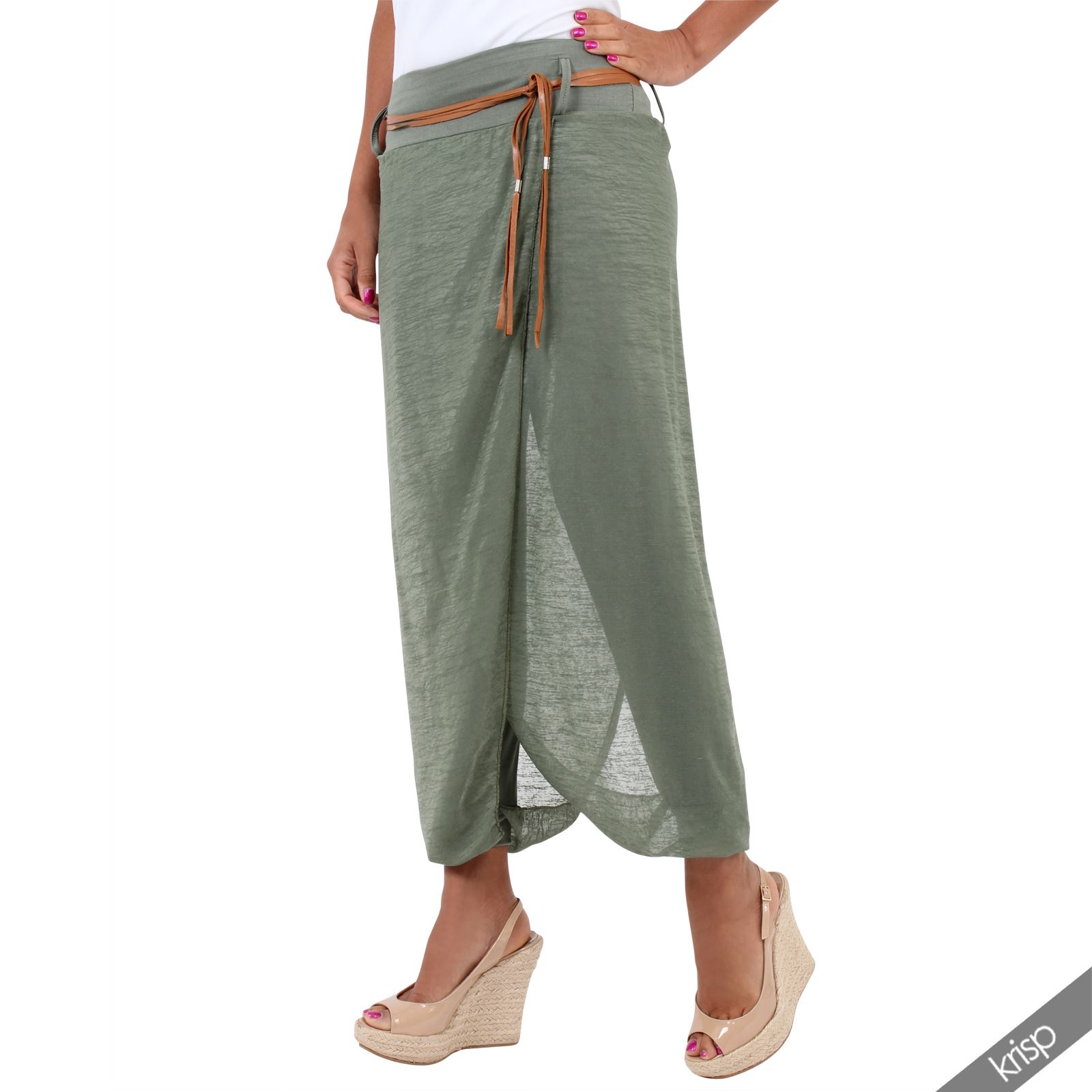 Womens Boho Gypsy Harem Wrap Over Genie Baggy Trousers Pants Summer