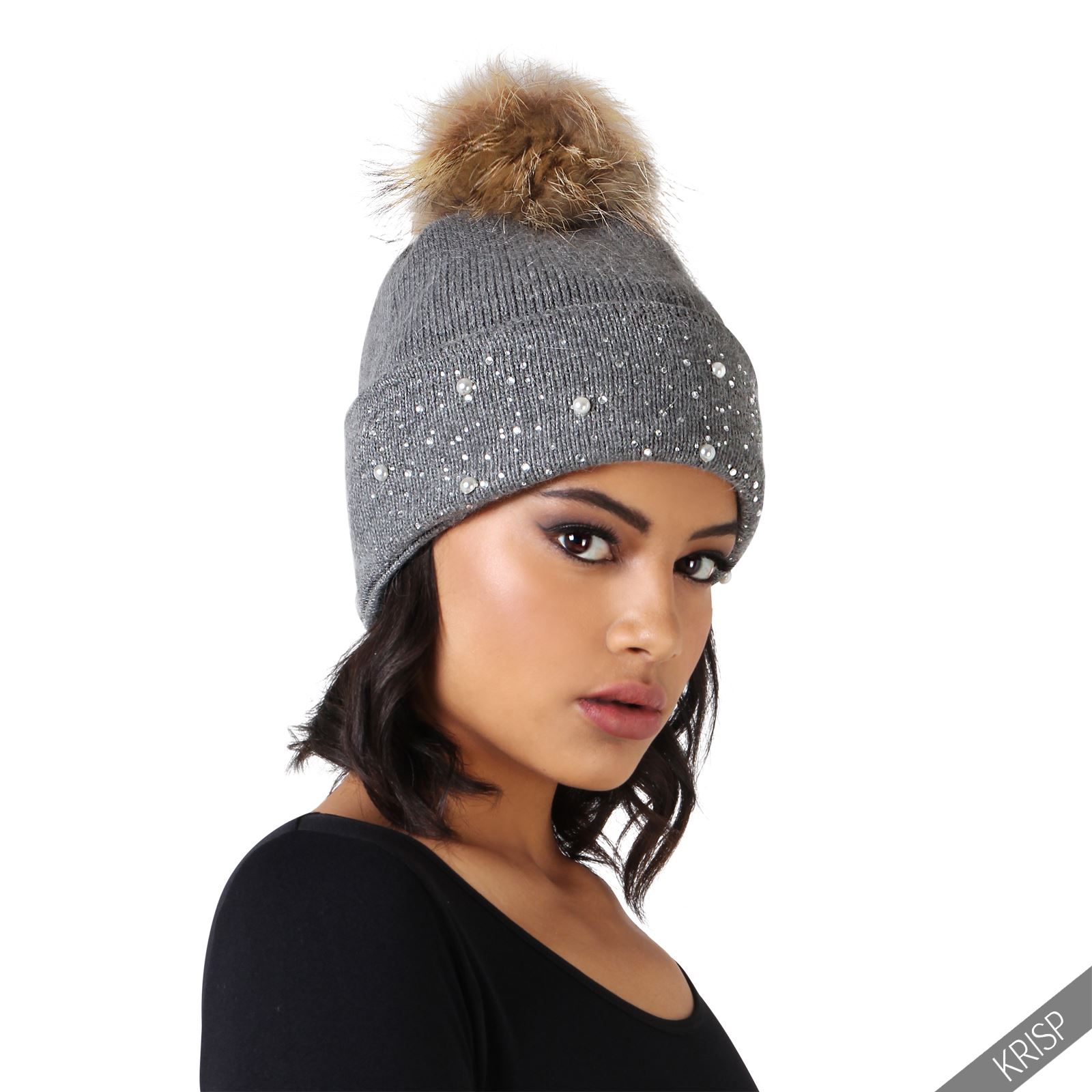 Womens Fur Pom Pom Ball Warm Knit Baggy Bobble Hat Beanie Beret Winter Ski Cap eBay
