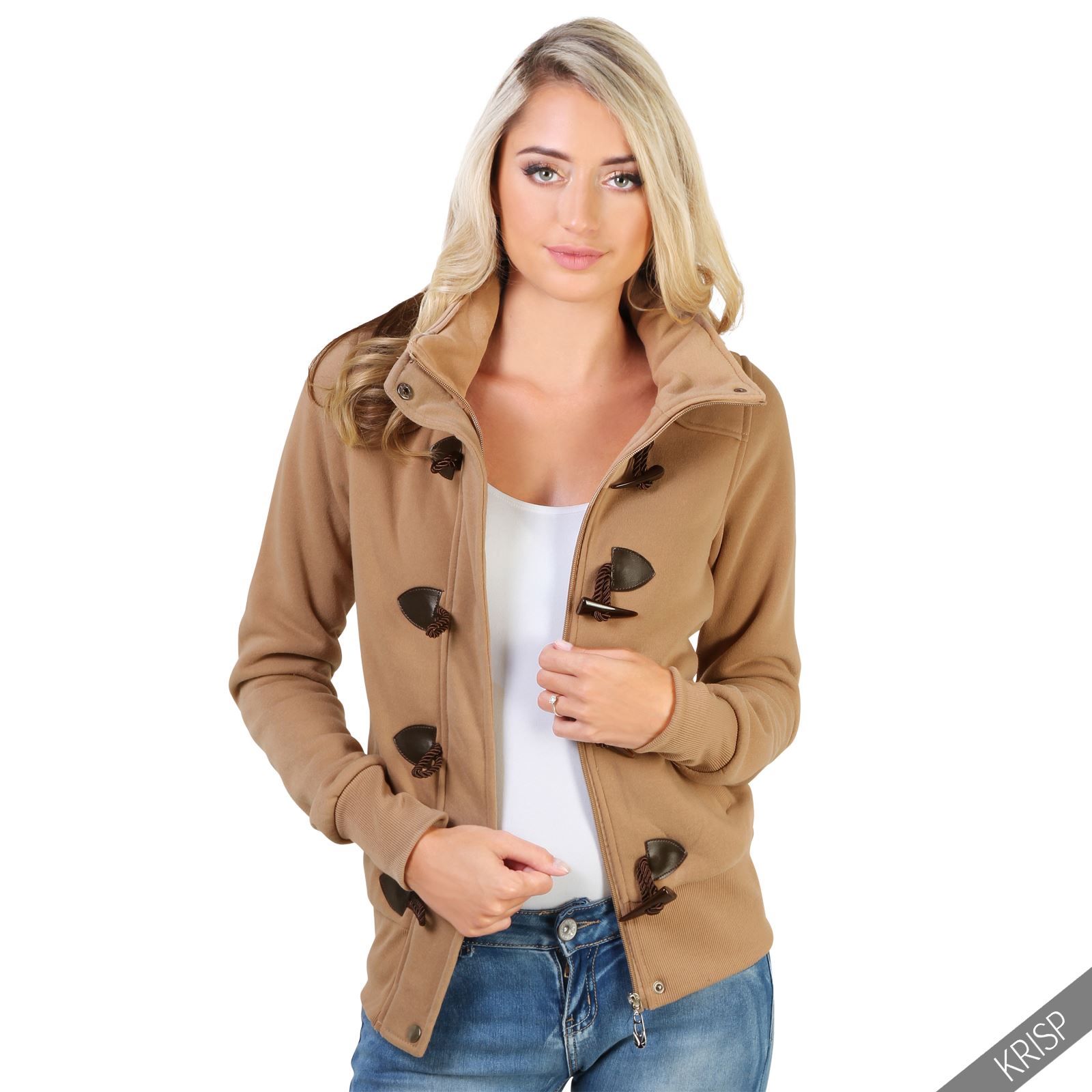 Womens Ladies Zip Off Hood Duffle Jacket Fleece Jersey Toggle Blazer Coat Hoodie | eBay