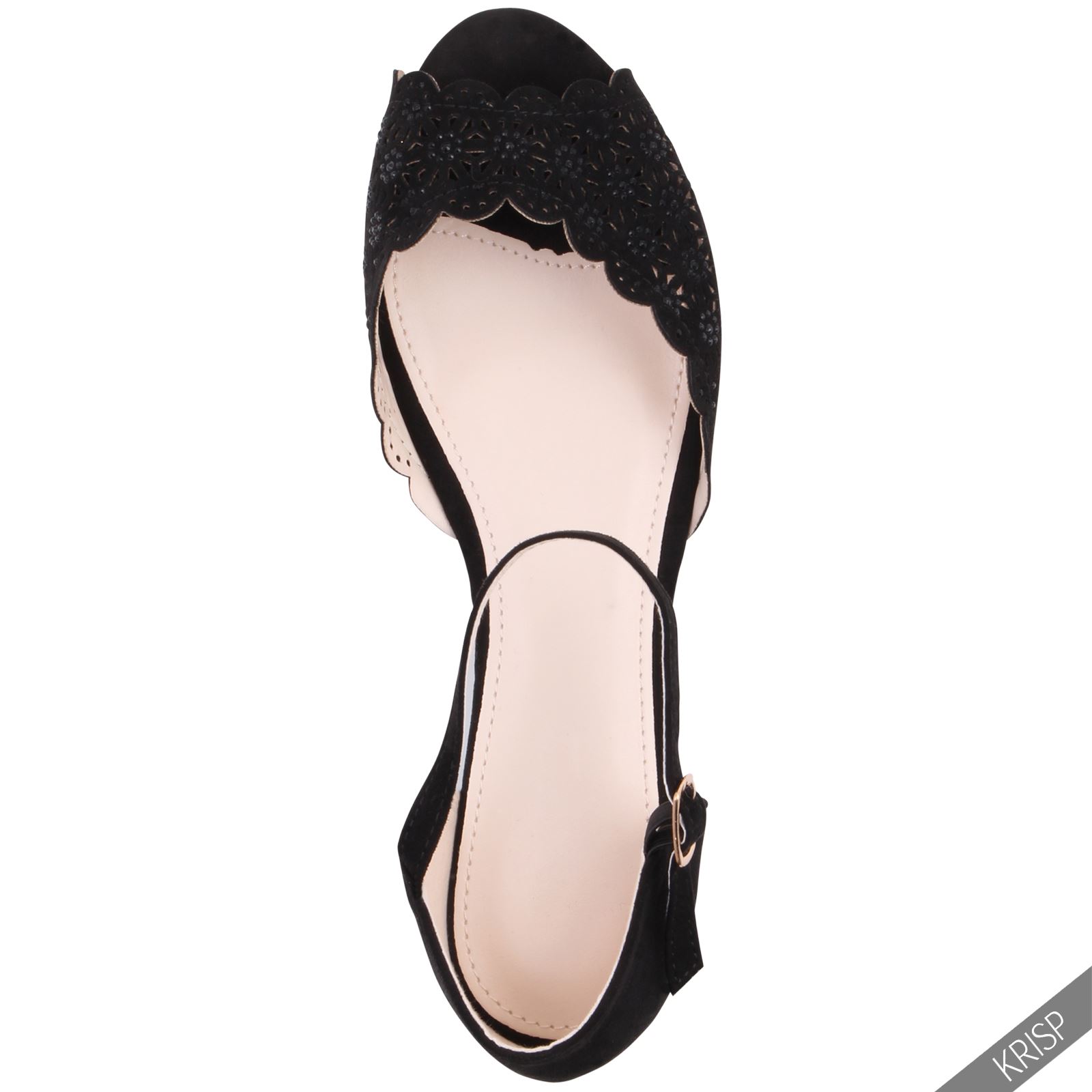 Womens Floral Cut Out Open Peep Toe Flats Pumps Ankle Strap Sandals Summer Shoes - Picture 7 of 13