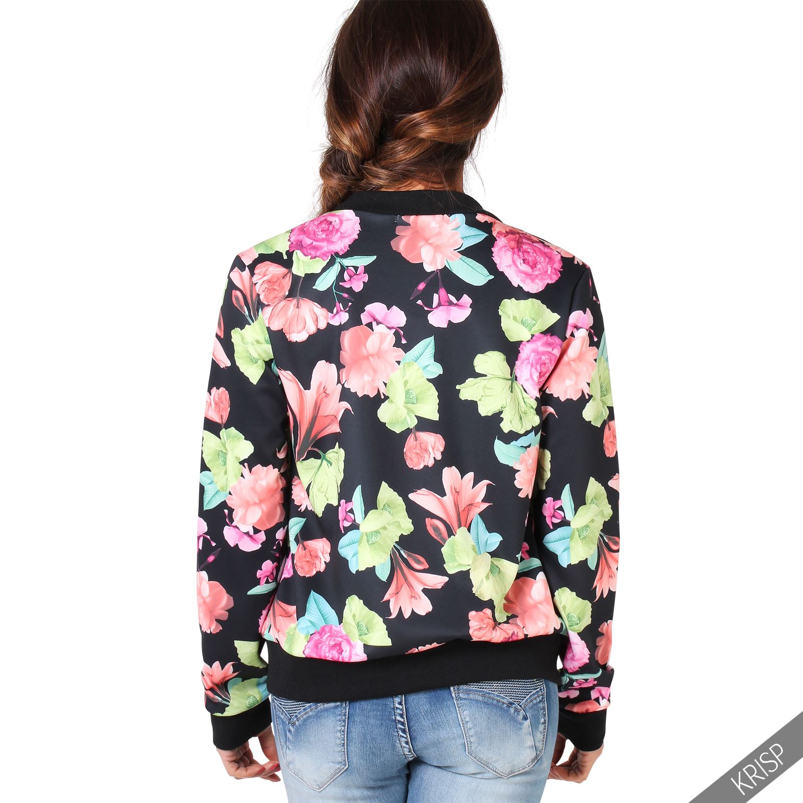 Womens Fashion Floral Print Vintage Bomber Jacket Summer Zip Up Blazer