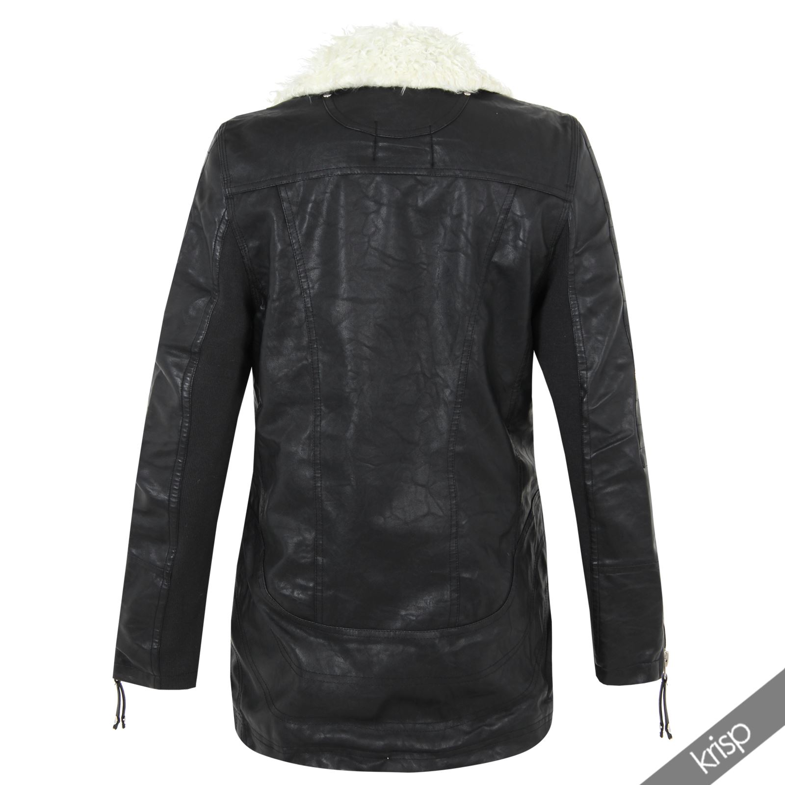 Womens Fur Lined Leather Asymmetric Zip Up Warm Long Biker Jacket