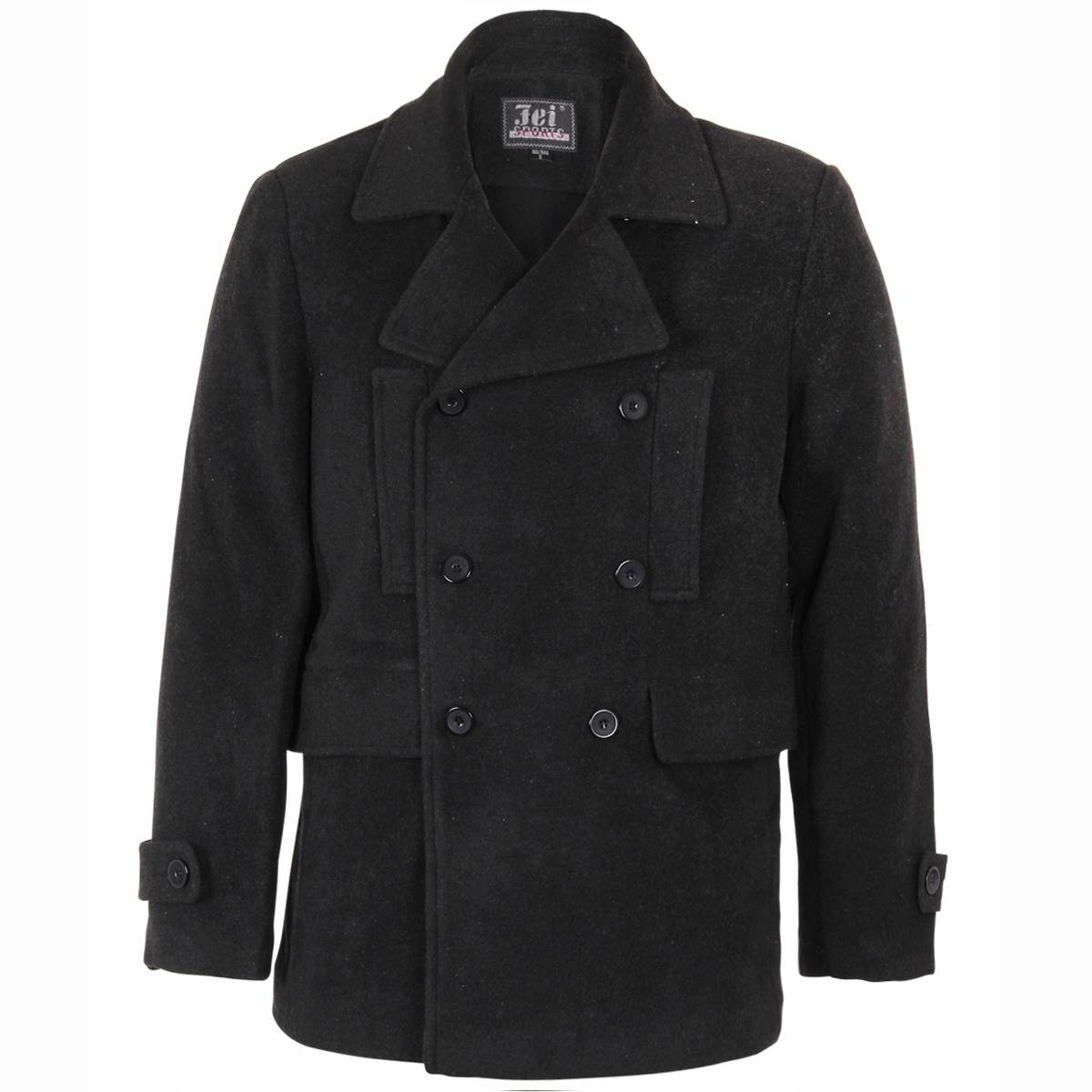 Men's Military Double Breasted Winter Pea Coat Woollen Jacket Warm