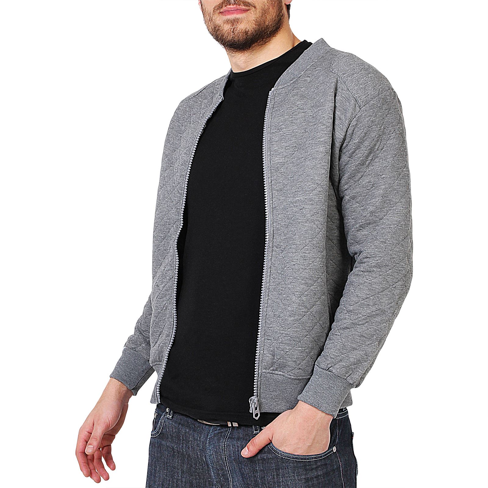 Mens Quilted Zip Up Classic Bomber Jacket Sweatshirt Top Biker Coat
