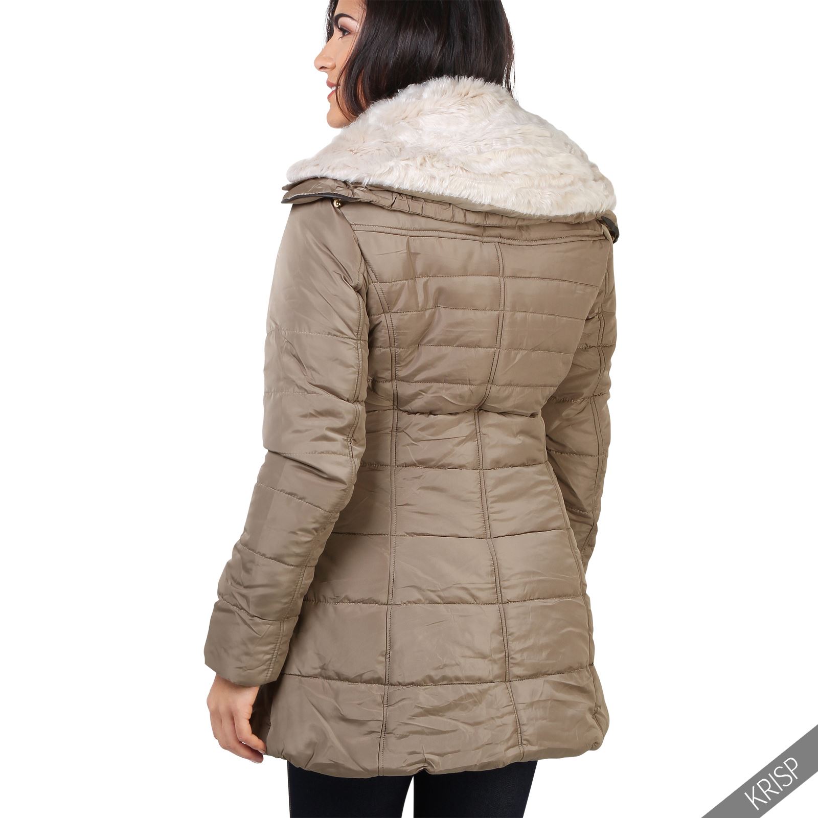 Lovedrobe Damen Winterjacke Mit Gürtel - Puffer Mantel Mit Fake Fur Kapuze