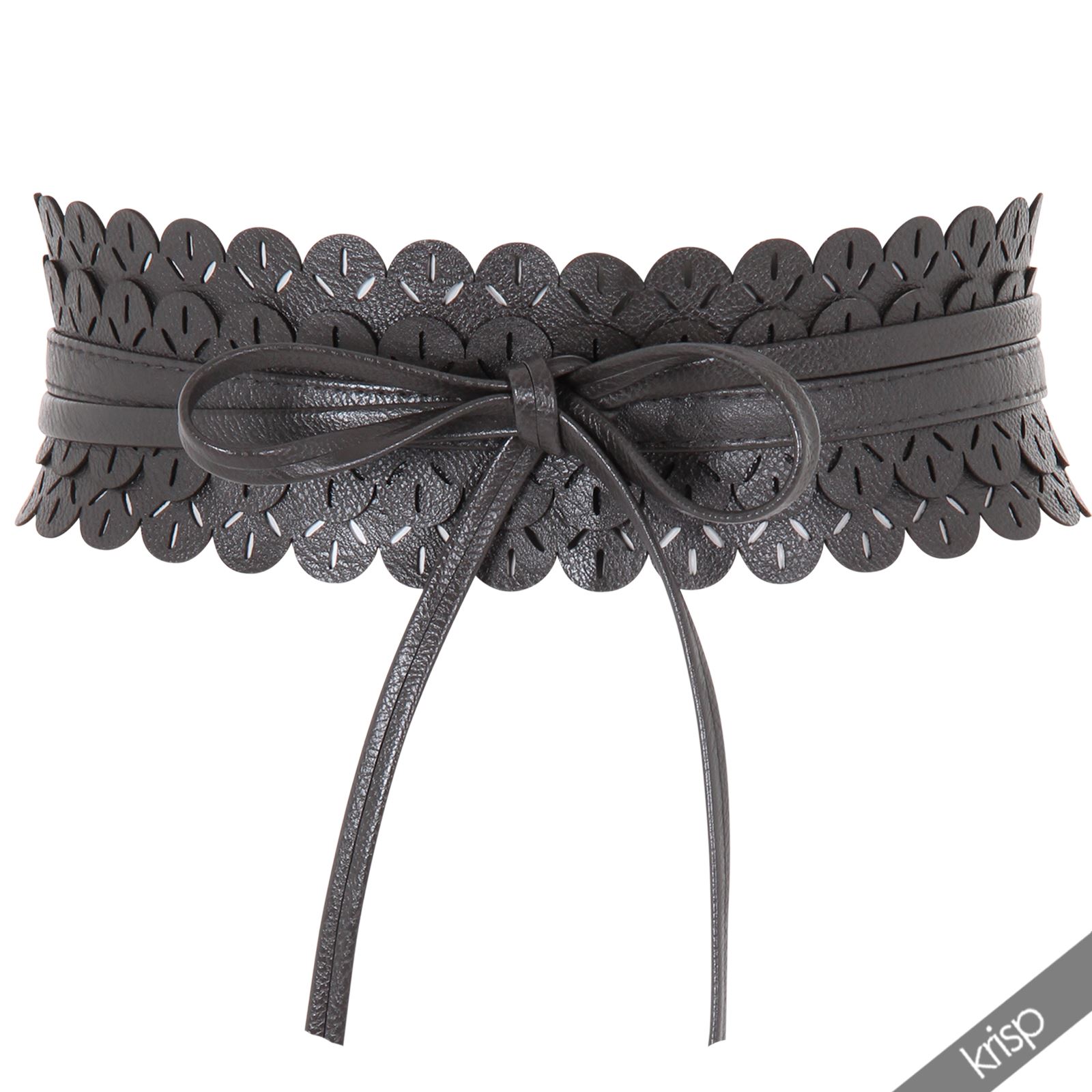 Womens Soft PU Faux Leather Self Tie Wrap Around Obi Waist Band Cinch