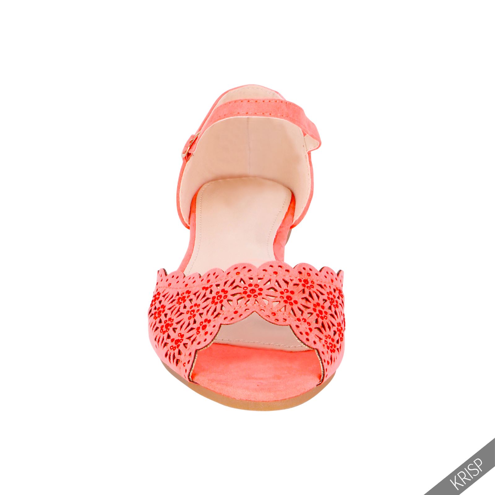 Womens Floral Cut Out Open Peep Toe Flats Pumps Ankle Strap Sandals Summer Shoes - Picture 10 of 13