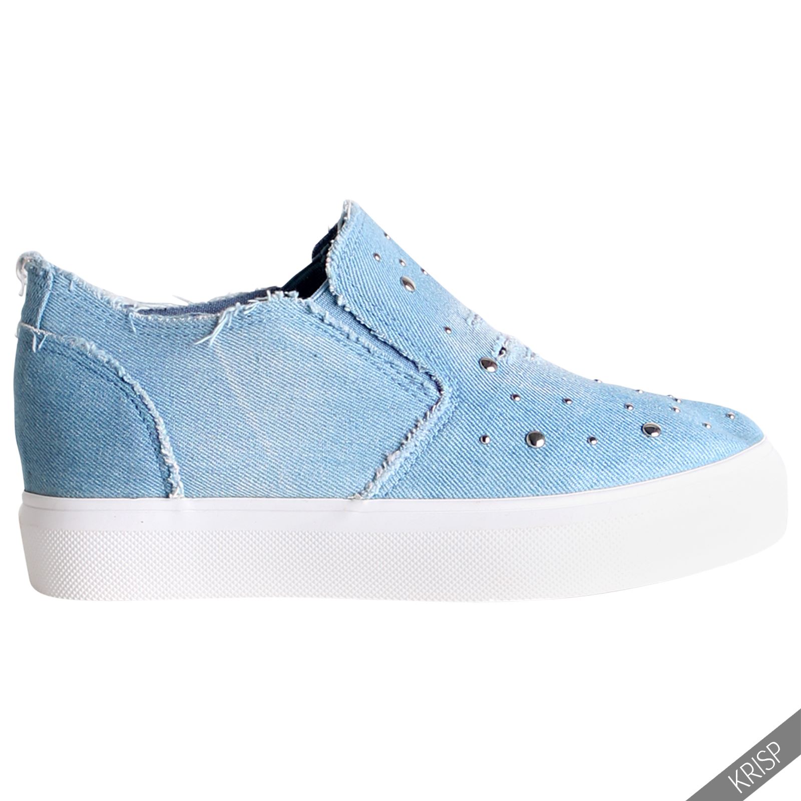 Womens Ladies Fashion Ripped Denim Plimsoll Trainers Classic Pumps
