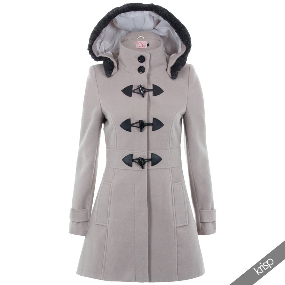 Women Detachable Hood 2 in 1 Jacket Wool Fleece Toggle Duffle Coat