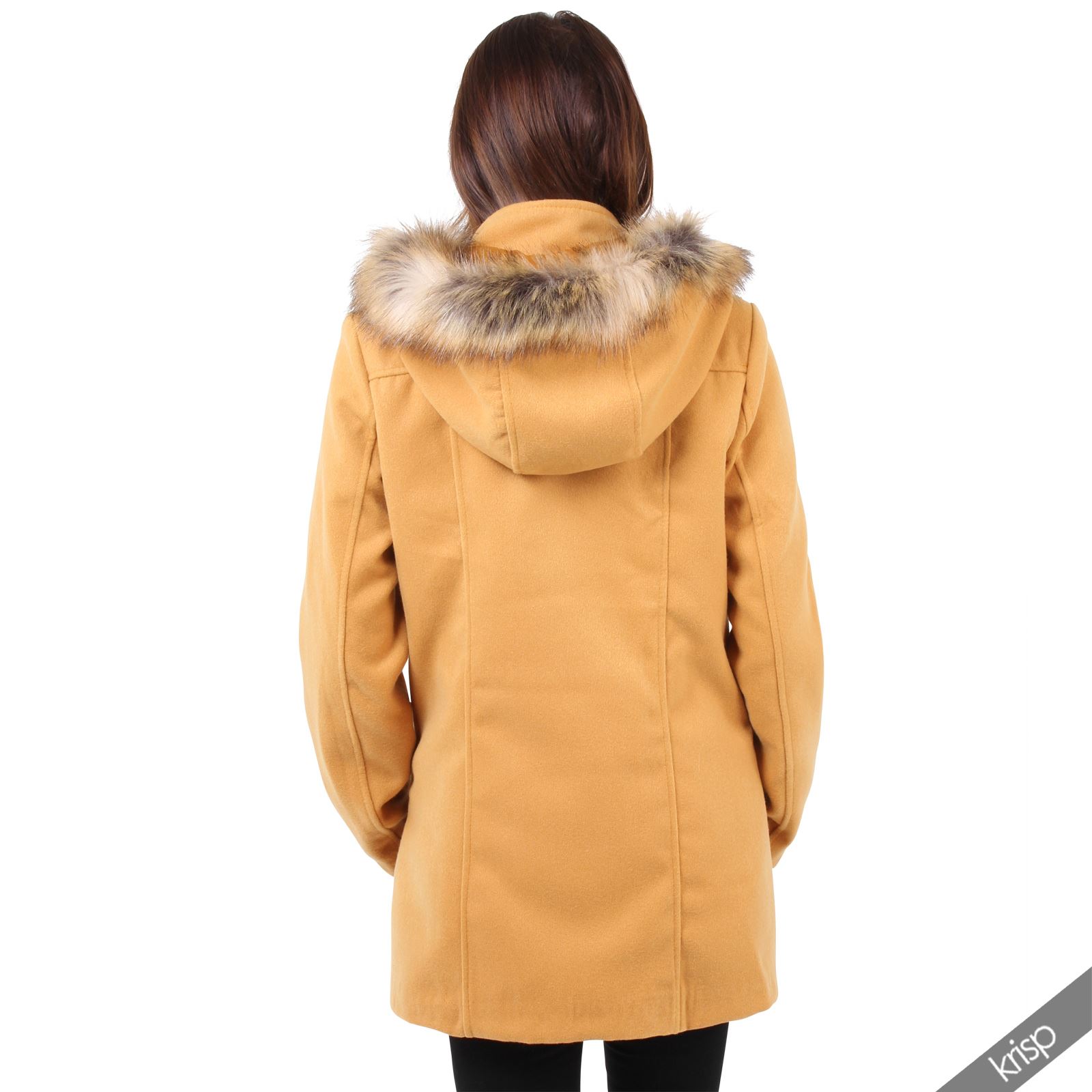 Women Detachable Fur Hood High Neck Woollen Short Coat Zipper Jacket