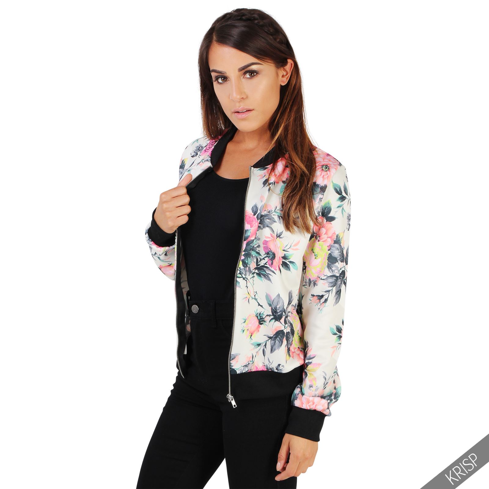 Womens Fashion Floral Print Vintage Bomber Jacket Summer Zip Up Blazer Coat eBay