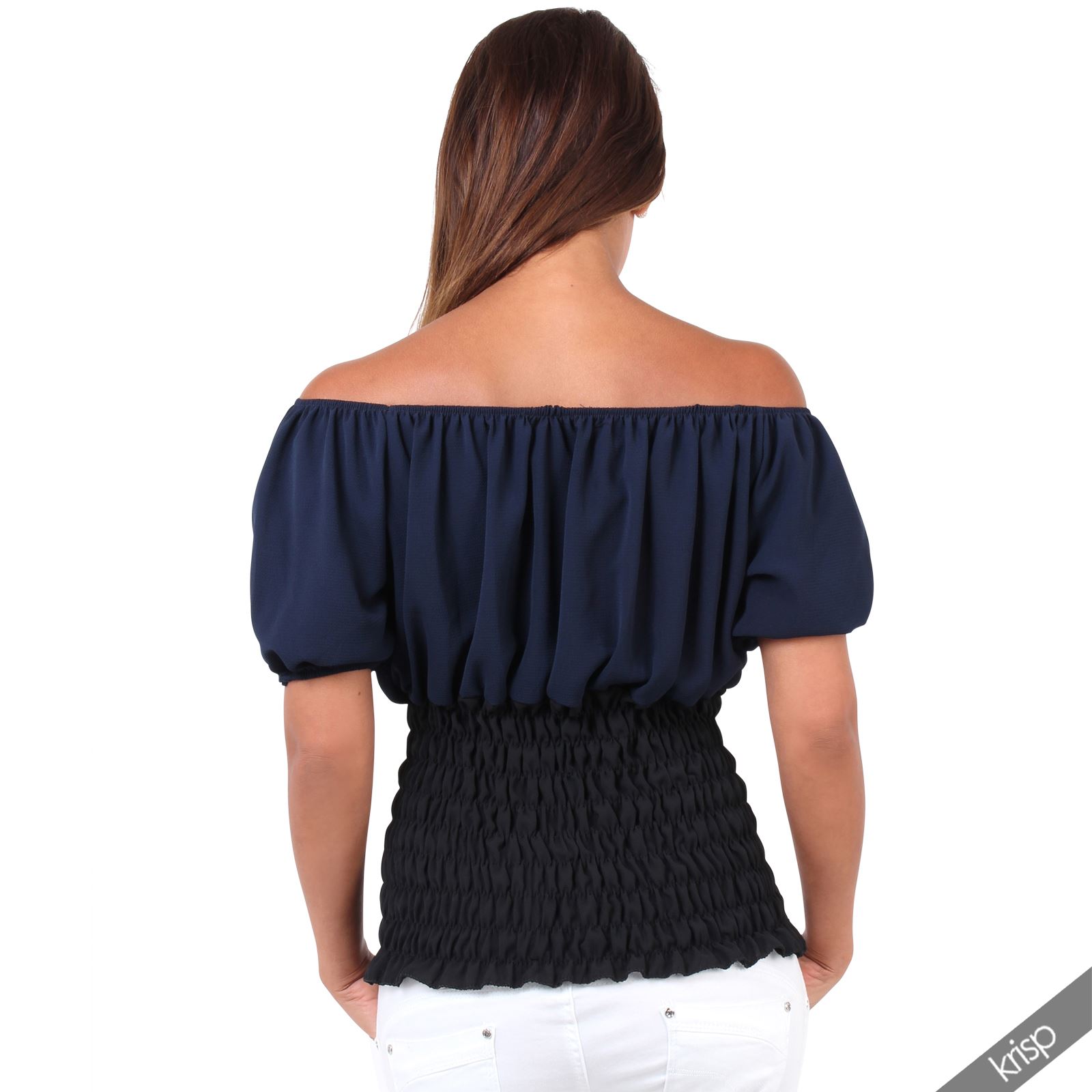 crossover shirred off the shoulder blouse