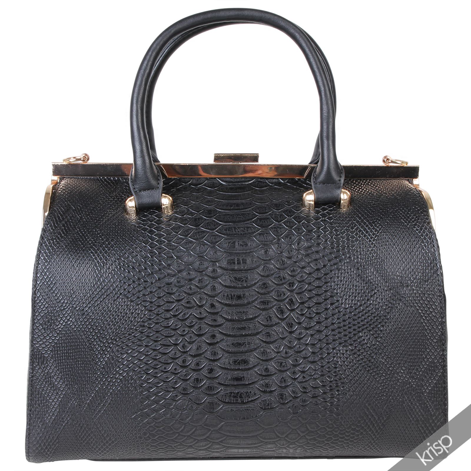 Womens Crocodile Snakeskin Hard Case Barrel Hand Bag Satchel Purse Work