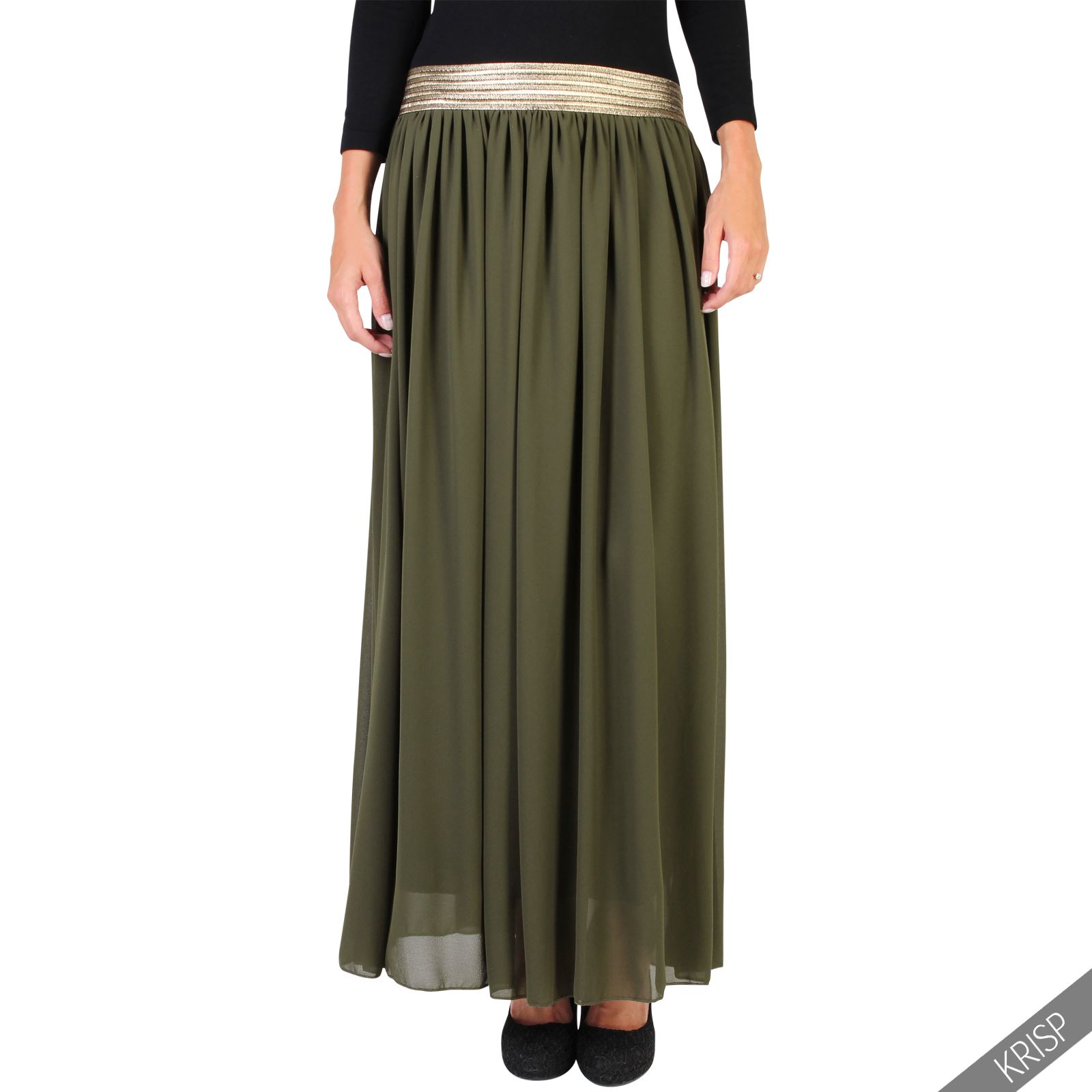 Womens Ladies Elastic Waist Pleated Chiffon Long Maxi Skirt Gypsy Summer Party eBay