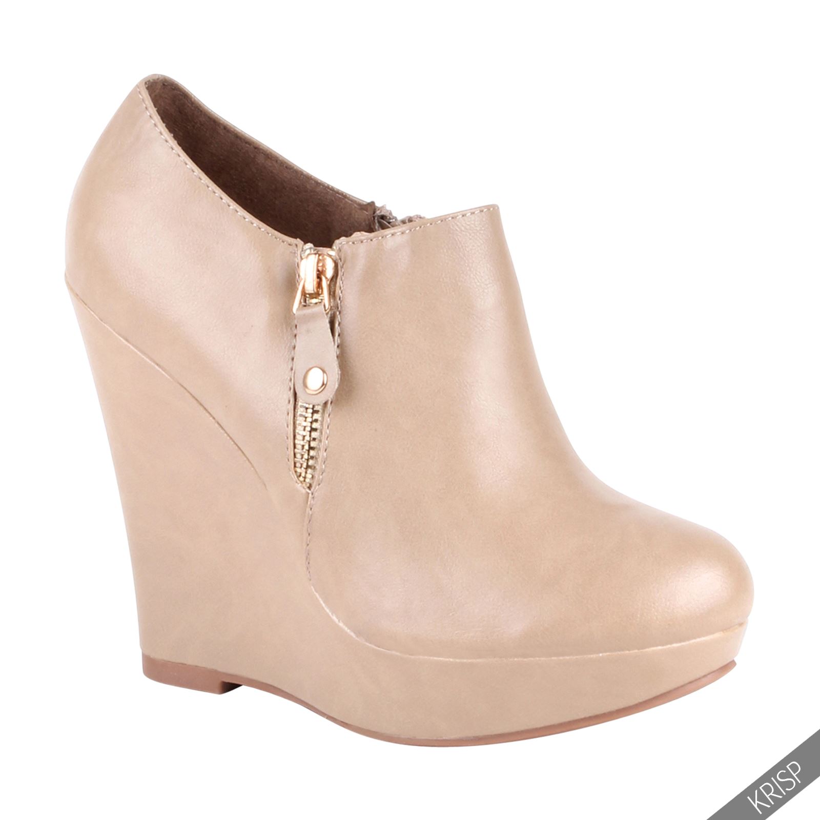 Womens Wedge Low Cut Ankle Boots Ladies Platform Zip High Heel Pumps