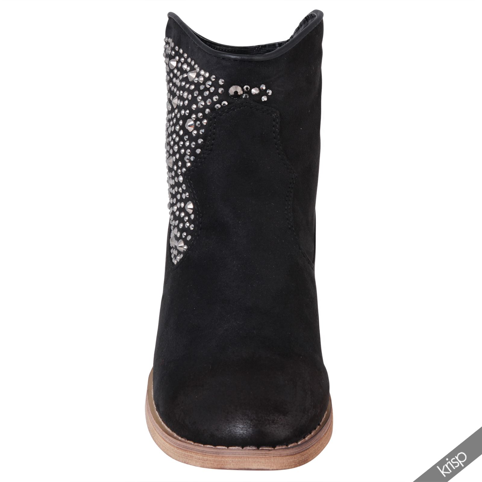 Womens Studded Suede Flat Heel Ankle Boots Slouchy Pixy Riding Shoes AU