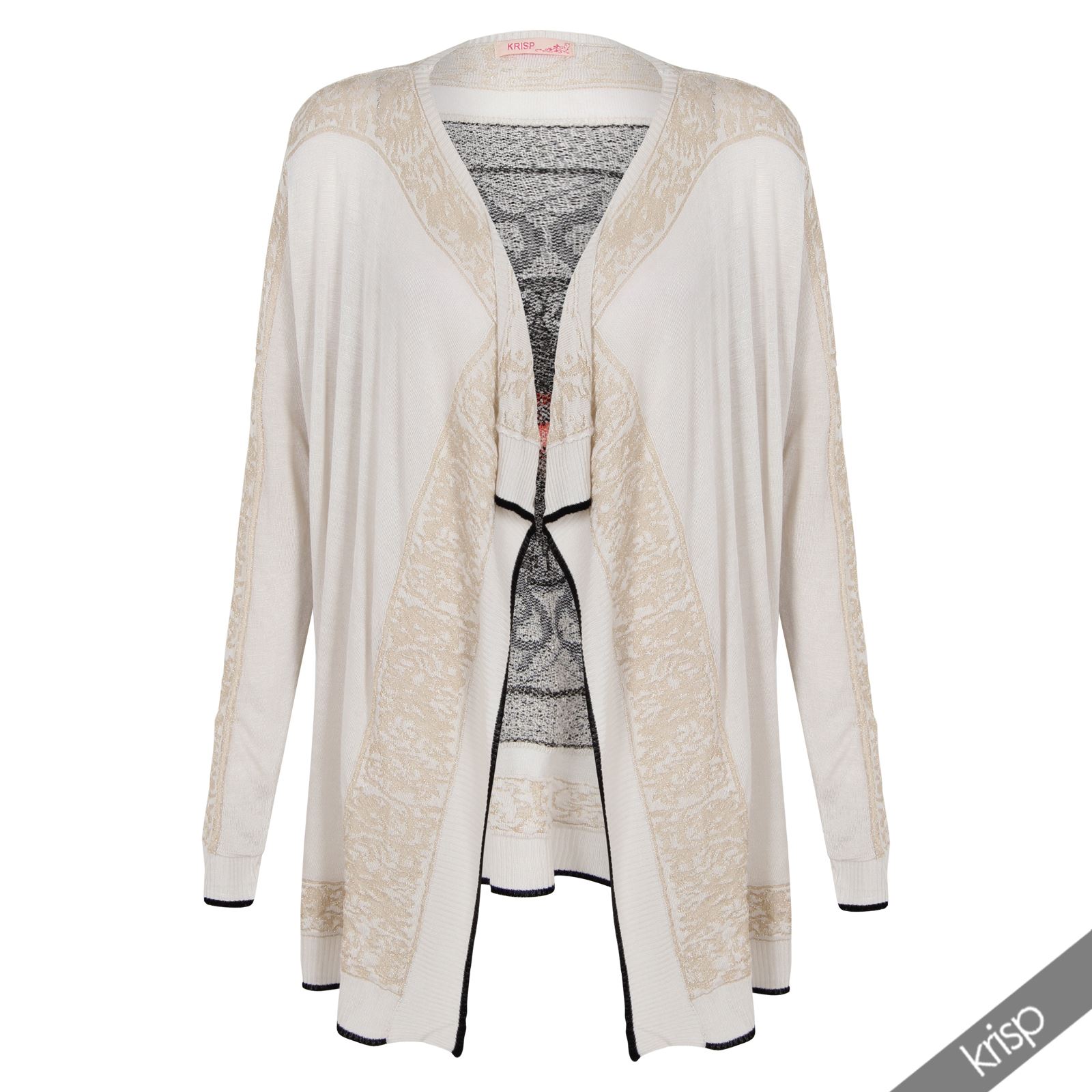 Womens Waterfall Gold Print Long Open Cardigan Top Shrug Sweater Jacket Blazer