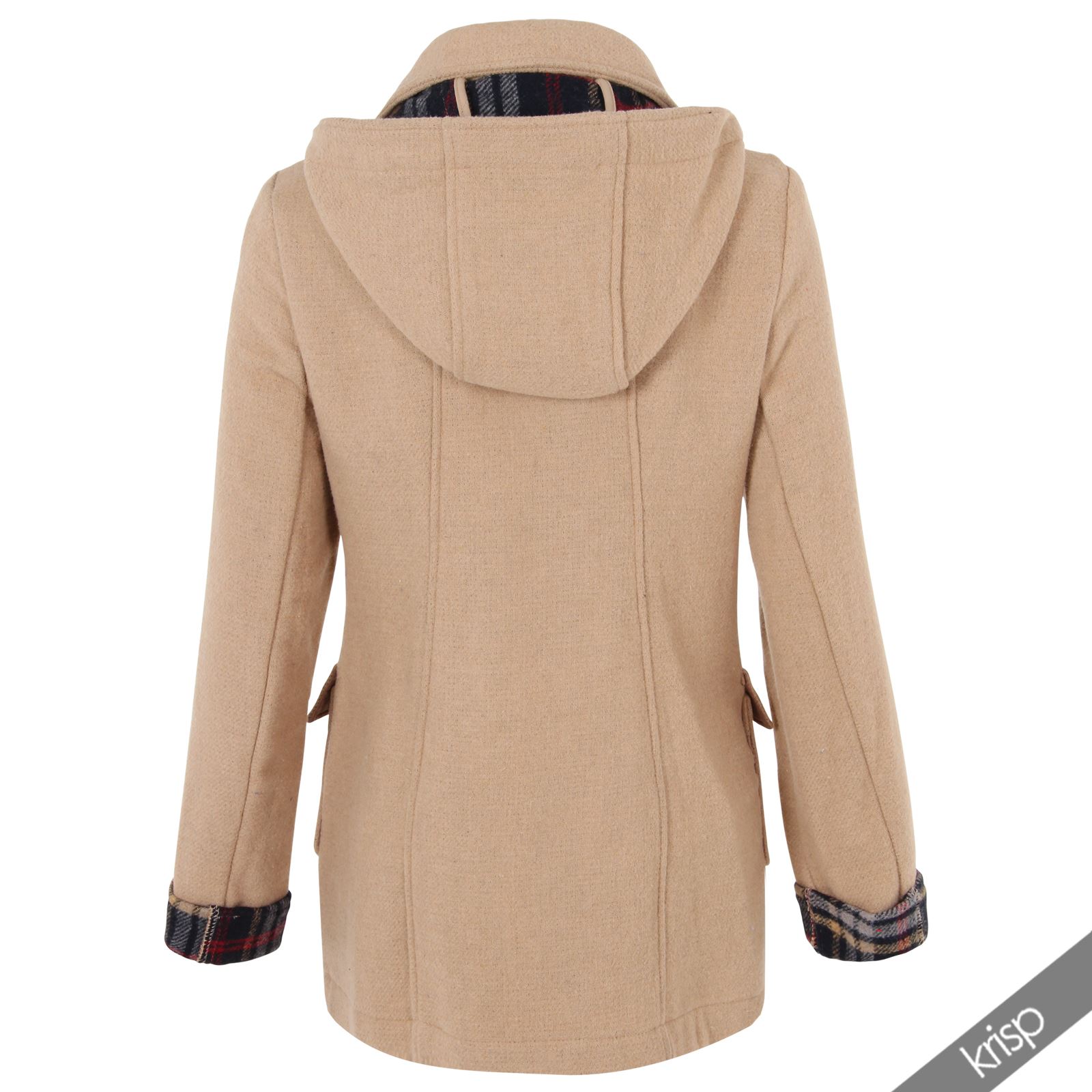 Womens Soft Wool Hooded Long Sleeve Hip Length Duffle Coat Jacket
