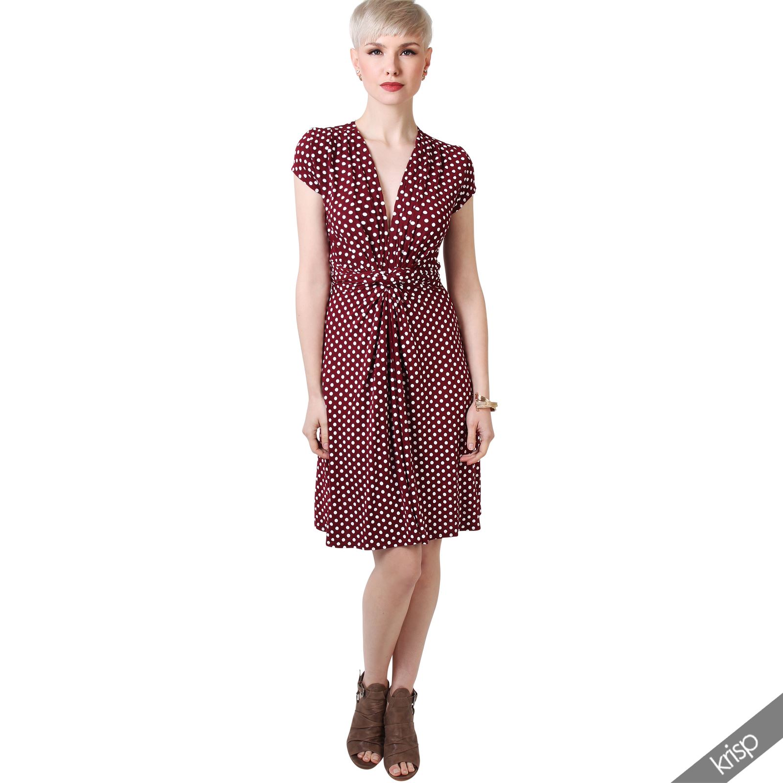 Mini Robe D'Eté Femme Imprimé A Pois Noeud Pinup Vintage Décolleté En