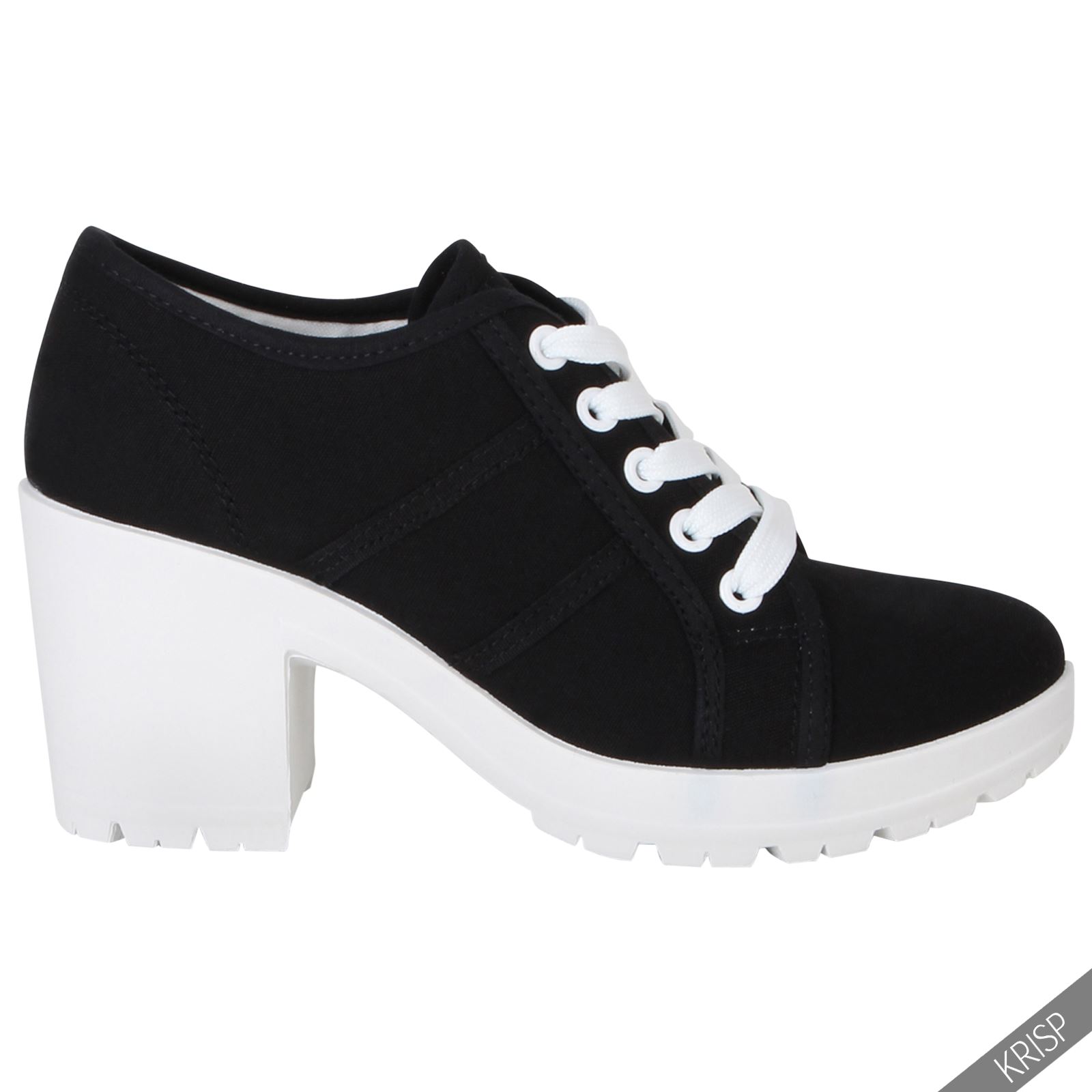 Womens Casual Lace Up Mid High Heel Trainers Canvas Fashion Sneakers Pumps Shoes eBay
