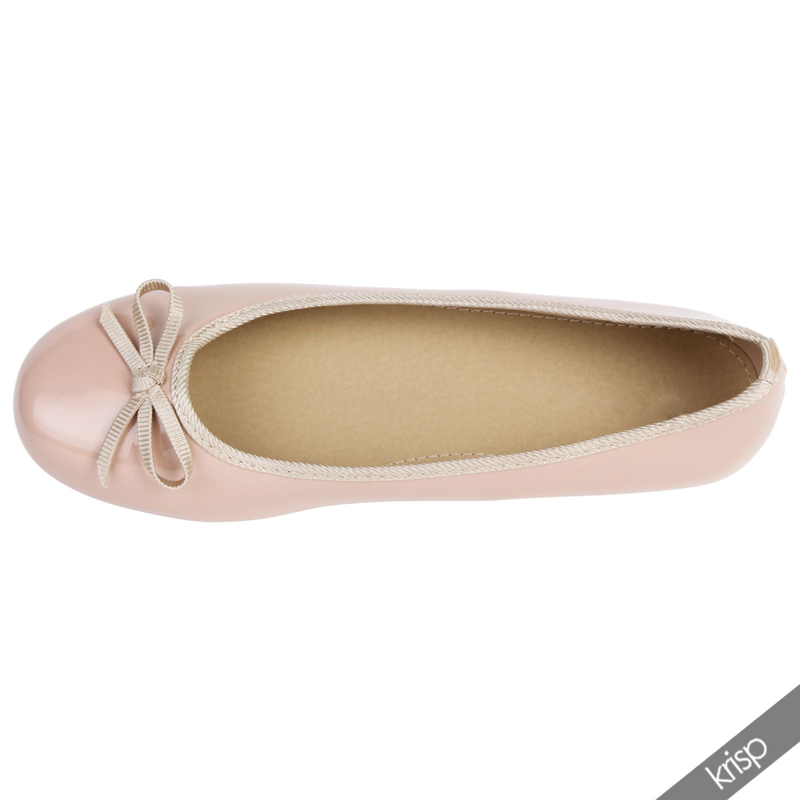 Womens Shiny Patent Leather Basic Plain Flat Ballerina Pumps Work School Shoes - Picture 9 of 9