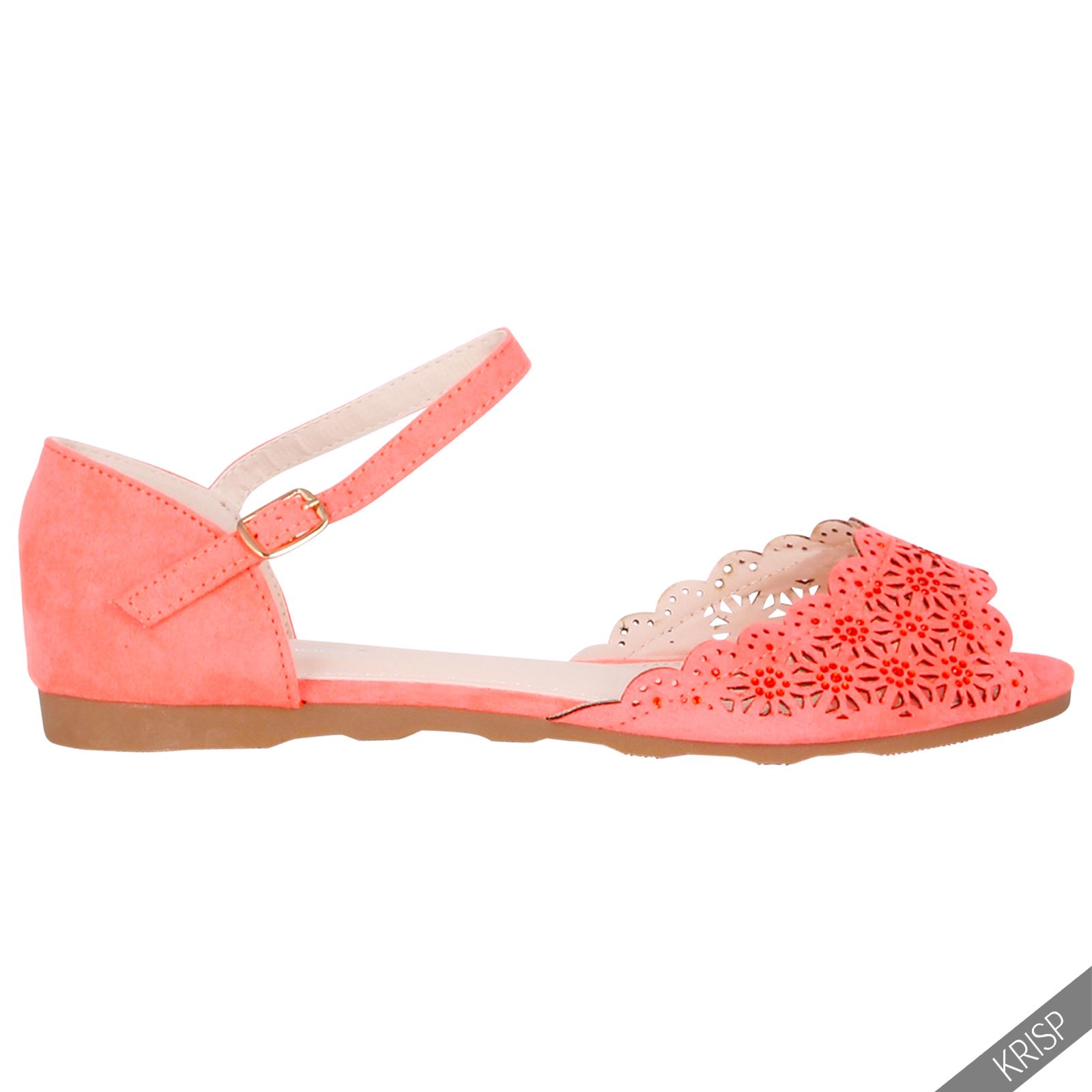 Womens Floral Cut Out Open Peep Toe Flats Pumps Ankle Strap Sandals Summer Shoes - Picture 8 of 13
