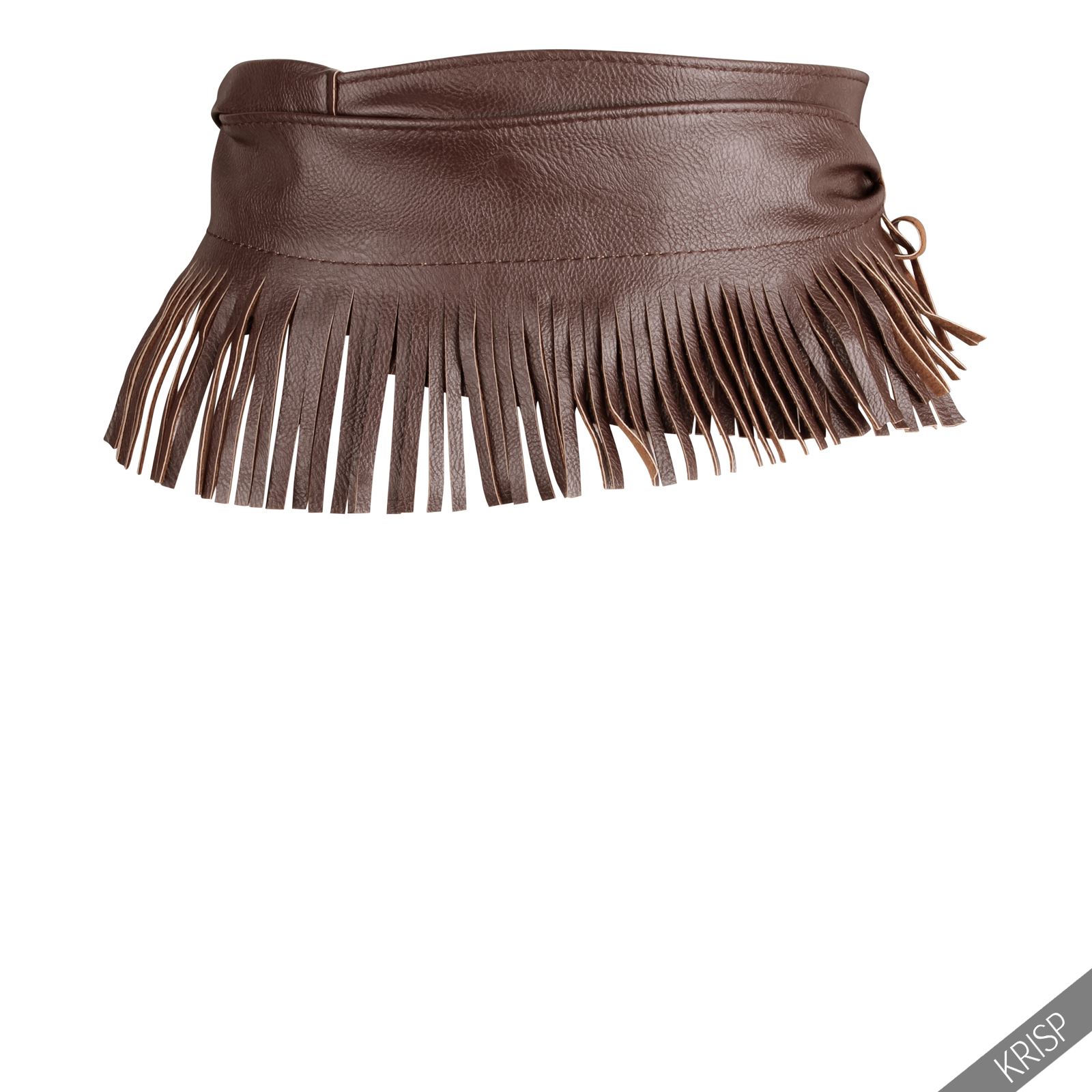 Womens Boho PU Leather Fringe Belt Wide Tie Wrap Around Obi Waist