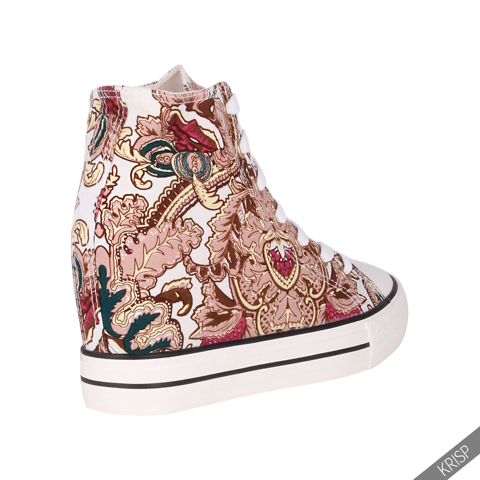 Womens Gem Canvas High Heel Wedge Sneakers Low Top Lace Up