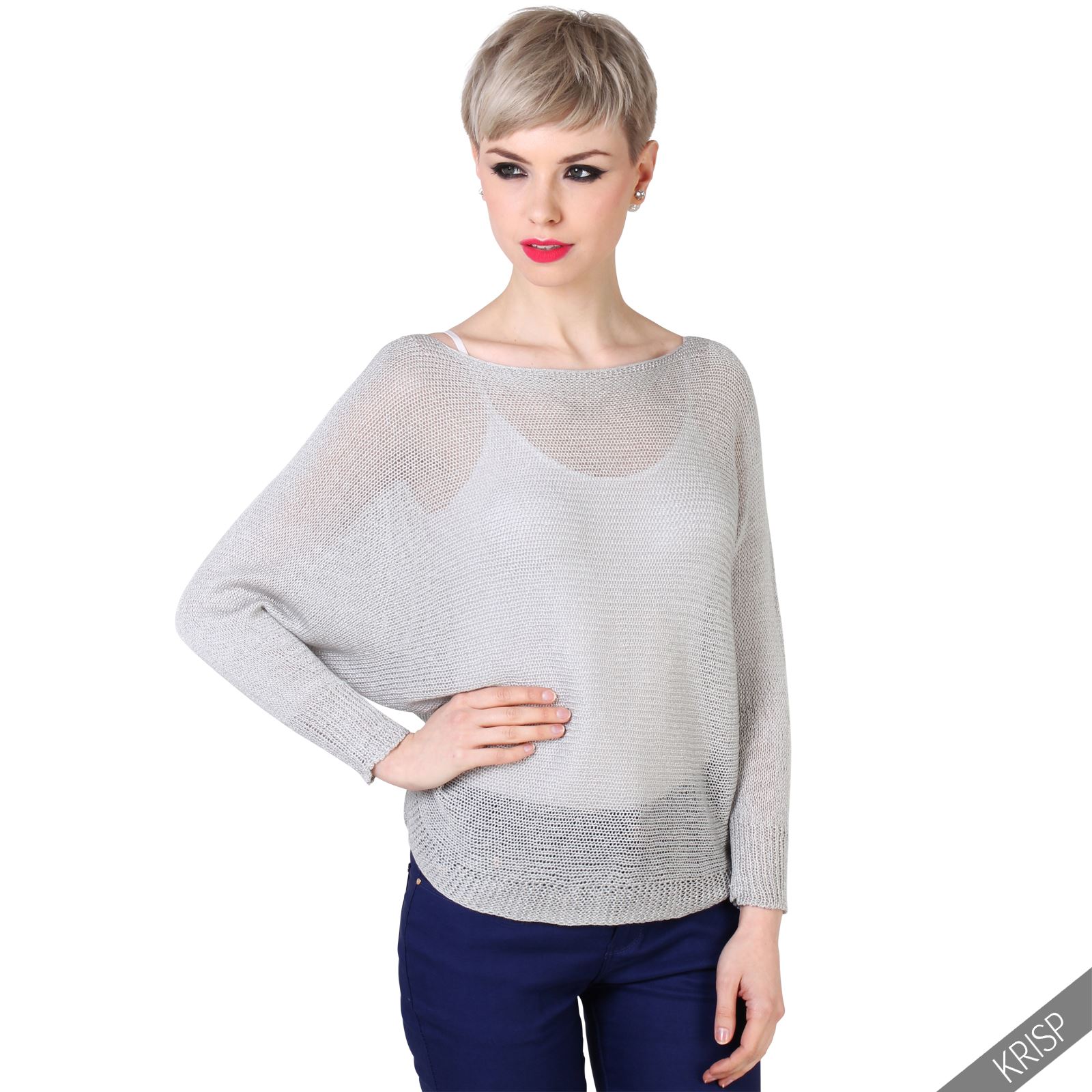 Womens Sexy Mesh Knit Baggy Jumper Casual Off Shoulder Loose