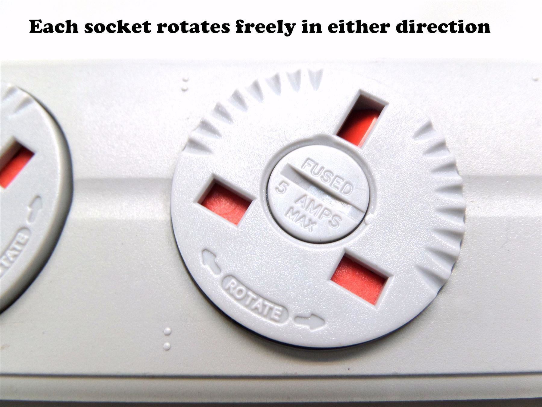 Rotasoc Electrak 4 way Extension with rotating sockets 3M cable UK plug