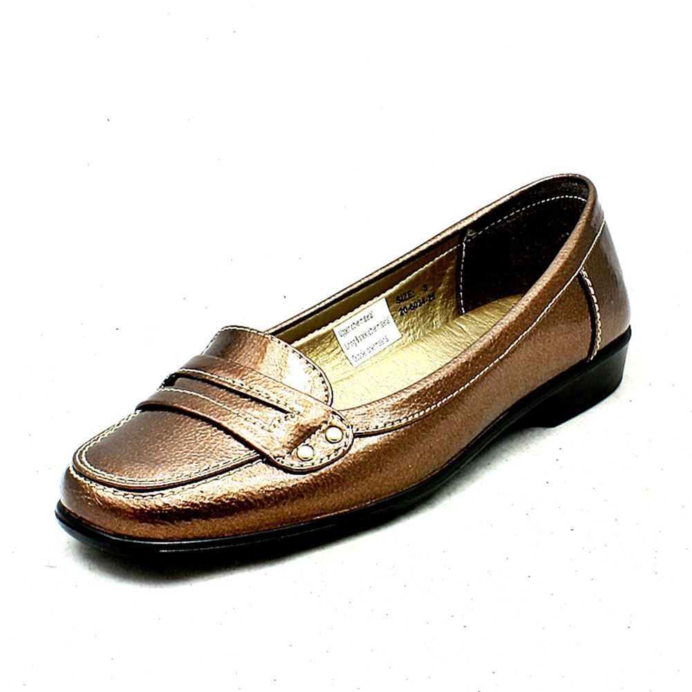 Bronze / brown metallic flat loafer style shoes eBay