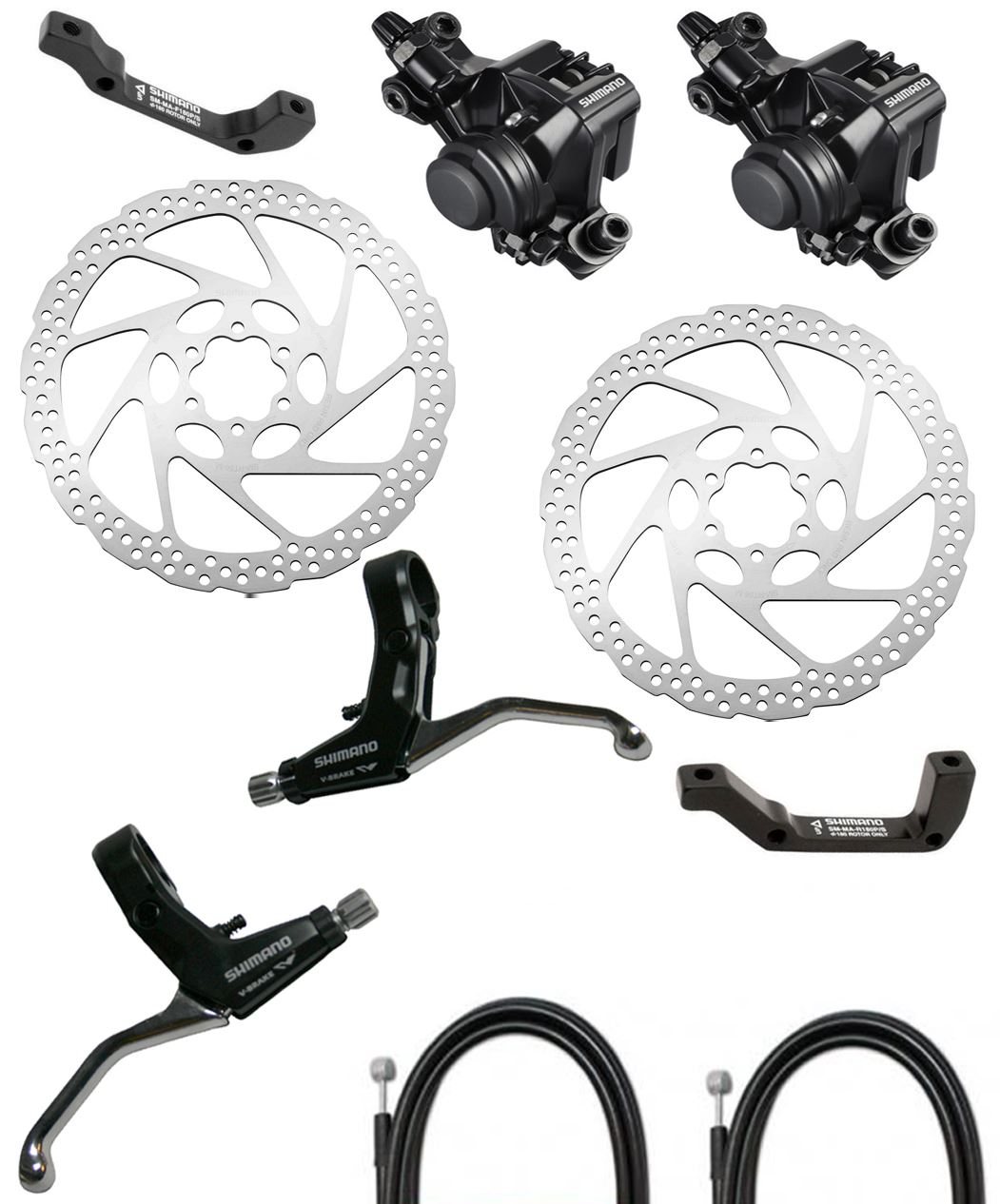 Shimano BRM375 Disc Brake Calipers RT56 Rotors Adaptors Cables Levers