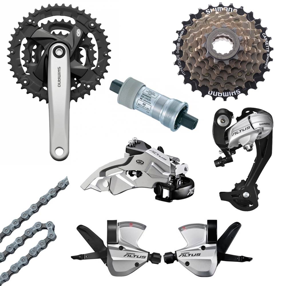 Shimano Altus 27 Speed MTB Bicycle Chainset Drivetrain Groupset SILVER