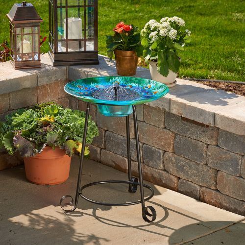 Argus Peacock Glass Solar Birdbath Argus Peacock Glass Solar Birdbath