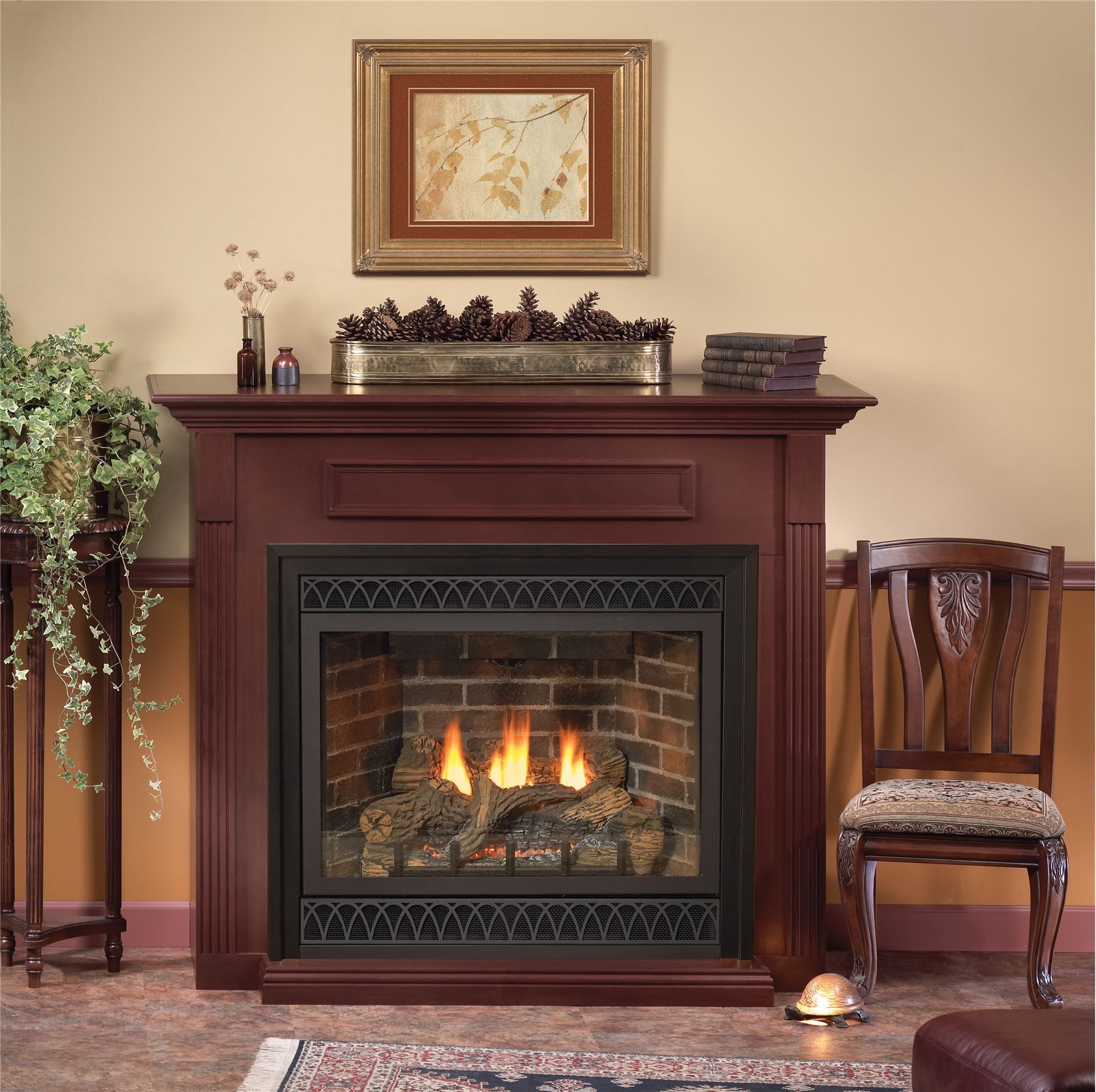 42-Inch DV Gas Fireplace in Cherry Mantel, IP Control, NG 42-Inch DV Gas Fireplace in Cherry Mantel, IP Control, NG