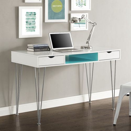 48 Inch Walker Edison Furniture AZ48CA1AQ Mid-Century Modern Hairpin Wood Computer Writing Desk Aqua Blue