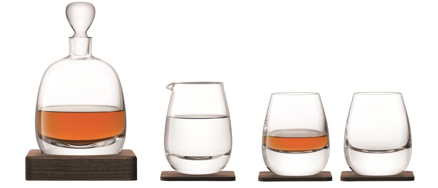 LSA Whisky Islay Connoisseur Decanter Glass Sets in Walnut Tray 4 or 6