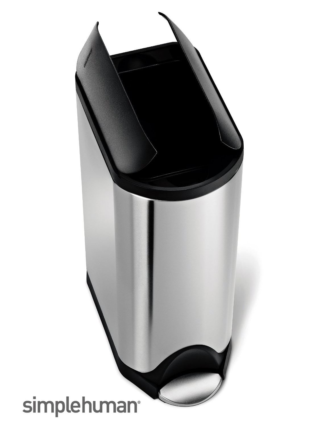 Simplehuman Brushed Stainless Steel Butterfly Pedal Bin, 10L 30L, Black