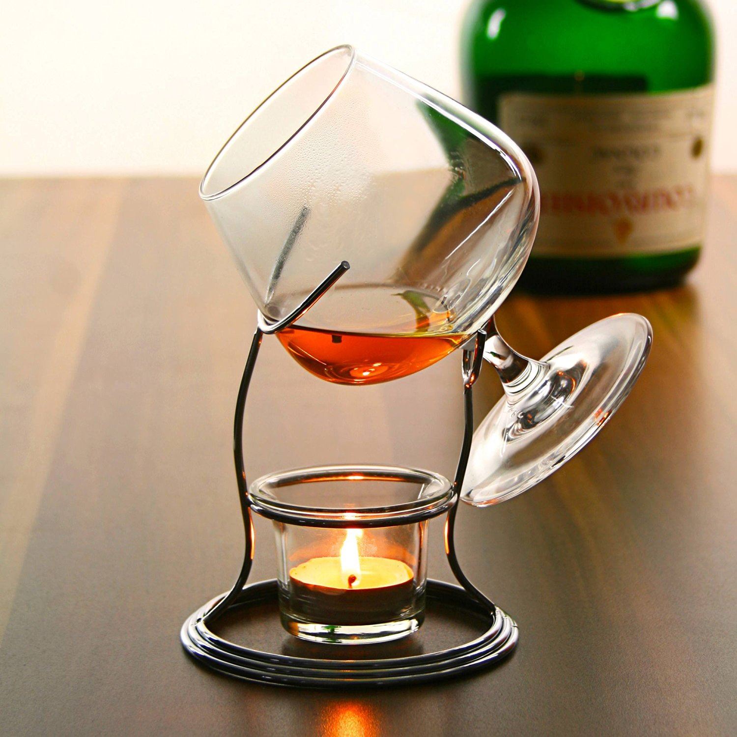 Chauffe-Verre Brandy Bar Amigos - Verre 400ml + Support Cuivre + Bougie - Cadeau Connoisseur