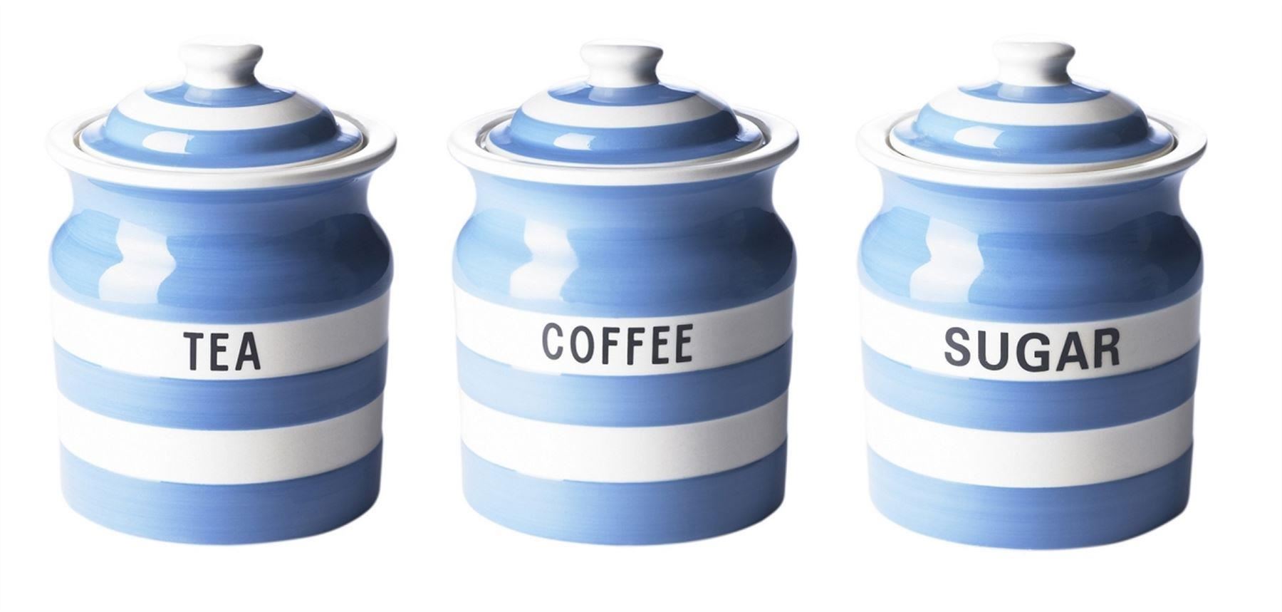 Cornishware Blue or Red & White Stripe Tea, Coffee or Sugar Storage