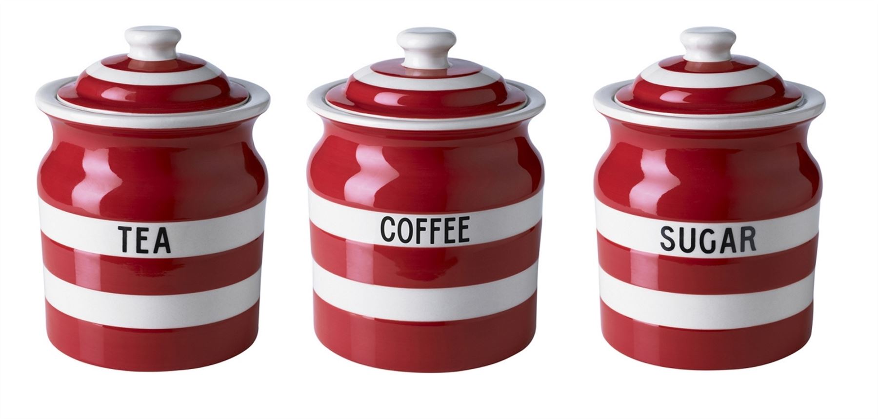 Cornishware Blue or Red & White Stripe Tea, Coffee or Sugar Storage