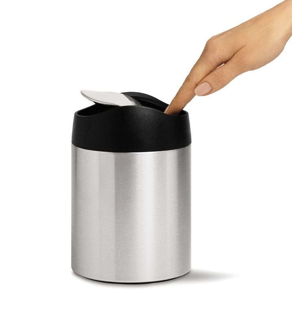 Simplehuman Black or Stainless Steel Mini Table Top Worktop Rubbish Bin